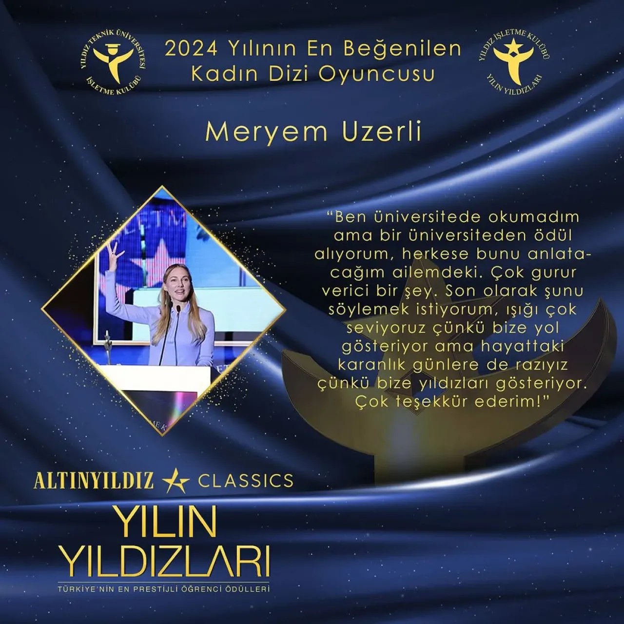 Meryem Uzerli, 2024 Yılının En Beğenilen Kadın Dizi Oyuncusu Seçildi Meryem Uzerli, 2024 Yılının En Beğenilen Kadın Dizi Oyuncusu Seçildi
