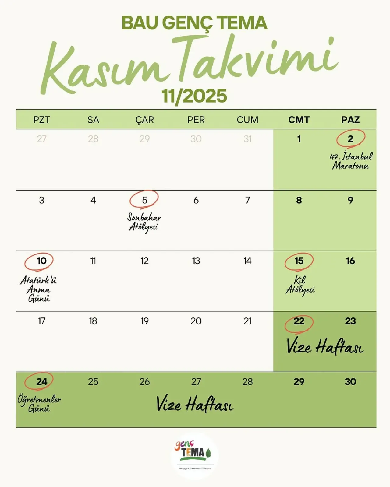 Bahçeşehir Genç TEMA'dan Kasım Ayına Özel Doğa Etkinlikleri Bahçeşehir Genç TEMA'dan Kasım Ayına Özel Doğa Etkinlikleri