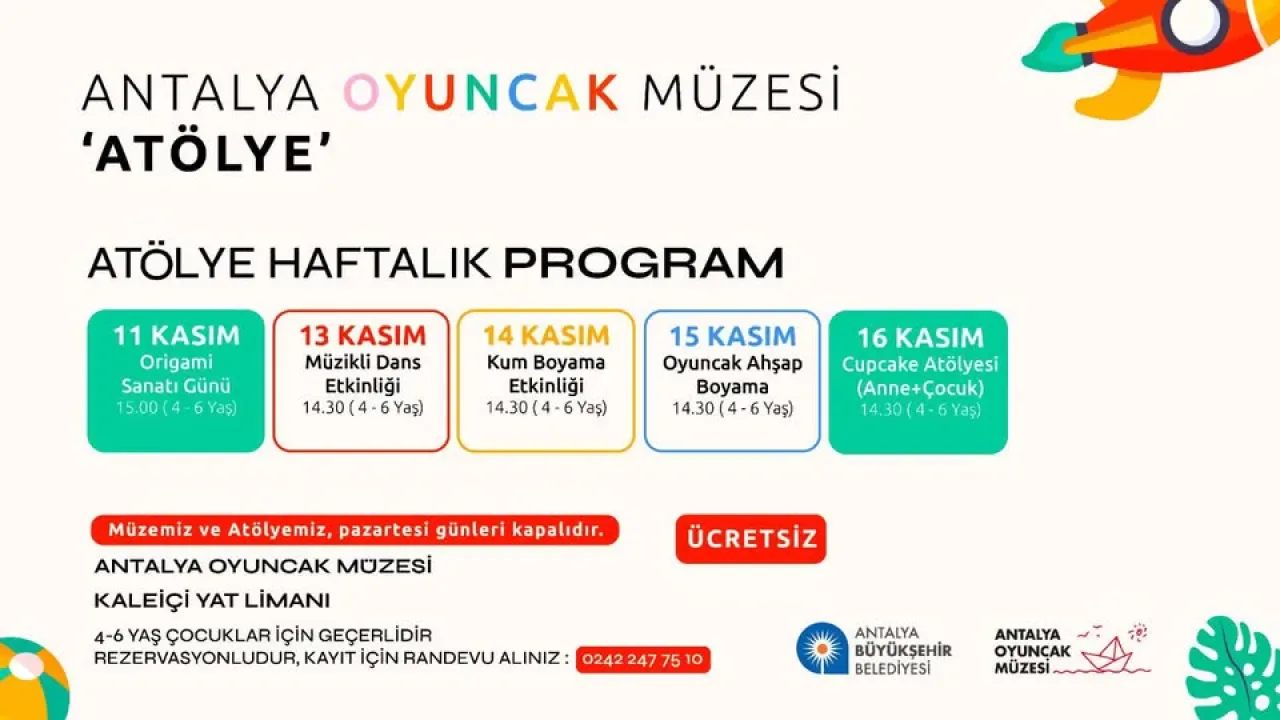 Antalya'da Çocuklar İçin Ücretsiz Kasım Etkinlikleri: Oyuncak Müzesi Renkli Atölyeler Düzenliyor Antalya'da Çocuklar İçin Ücretsiz Kasım Etkinlikleri: Oyuncak Müzesi Renkli Atölyeler Düzenliyor