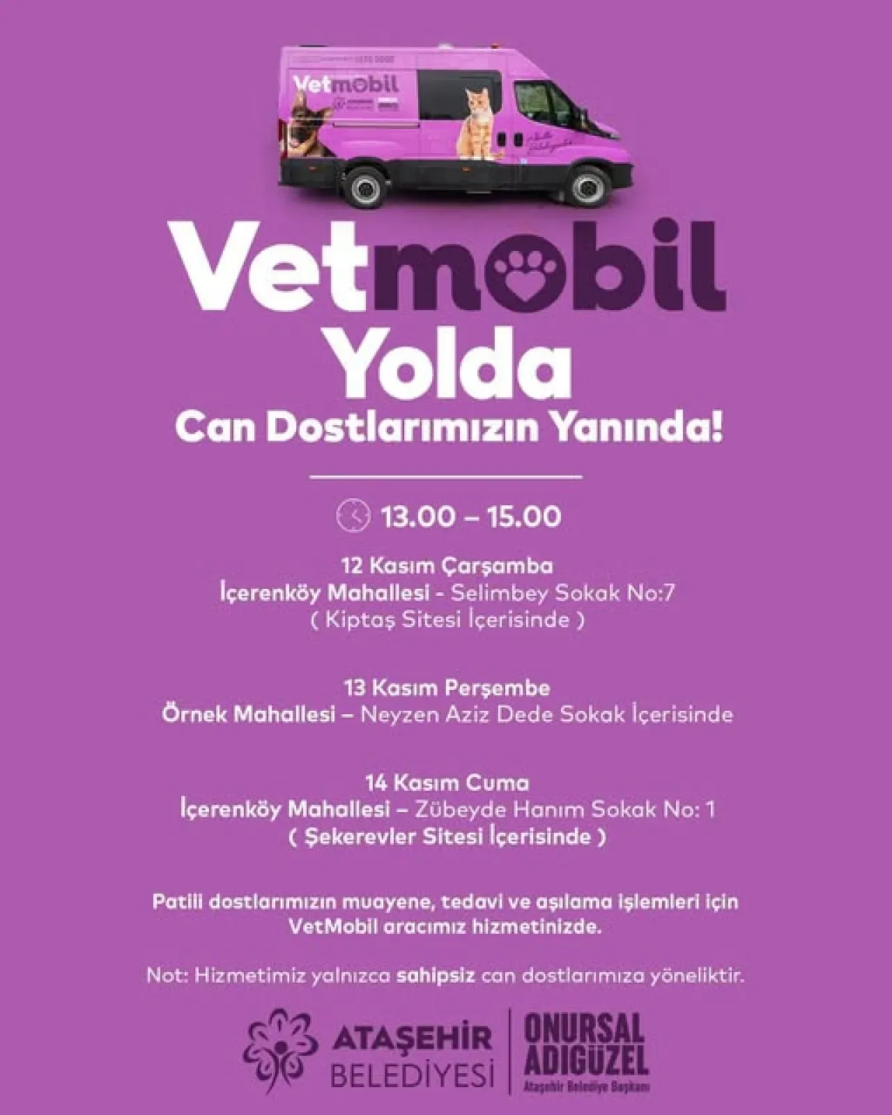 Ataşehir'de Sokak Hayvanları İçin Ücretsiz Mobil Veteriner Hizmeti Ataşehir'de Sokak Hayvanları İçin Ücretsiz Mobil Veteriner Hizmeti