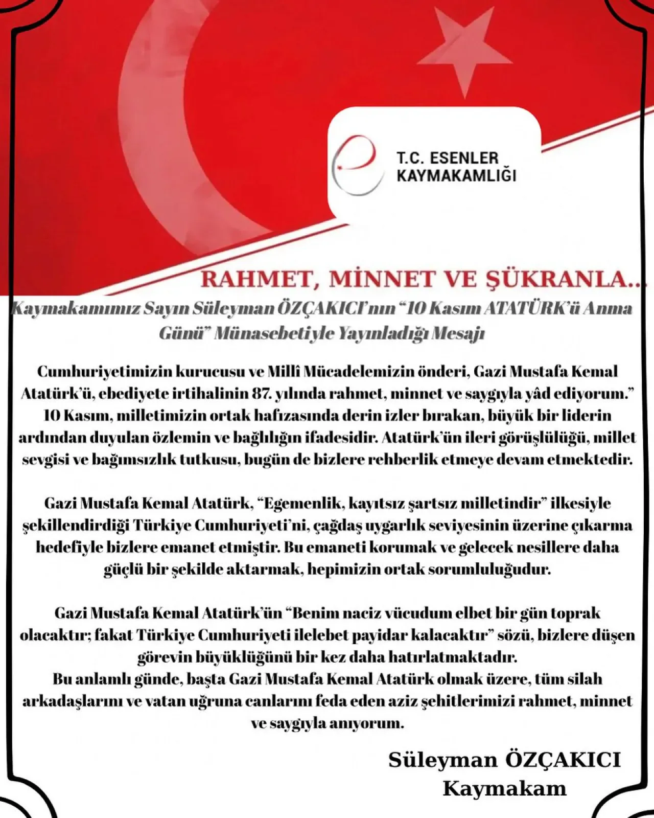 Esenler'de 10 Kasım Atatürk'ü Anma Töreni Düzenlendi Esenler'de 10 Kasım Atatürk'ü Anma Töreni Düzenlendi