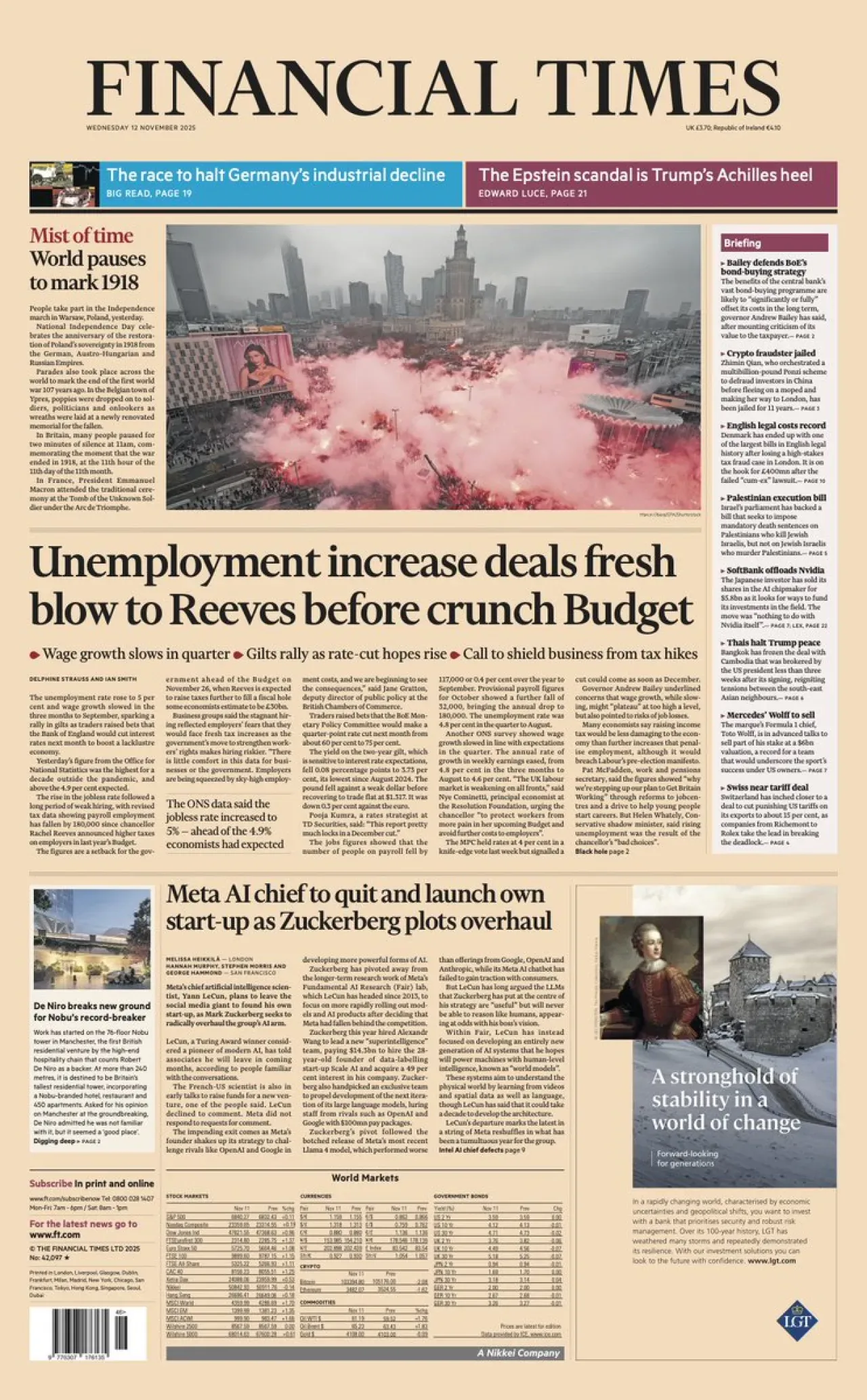 Financial Times, 12 Kasım Çarşamba Günü İçeriği ile Okuyucularını Bilgilendiriyor Financial Times, 12 Kasım Çarşamba Günü İçeriği ile Okuyucularını Bilgilendiriyor
