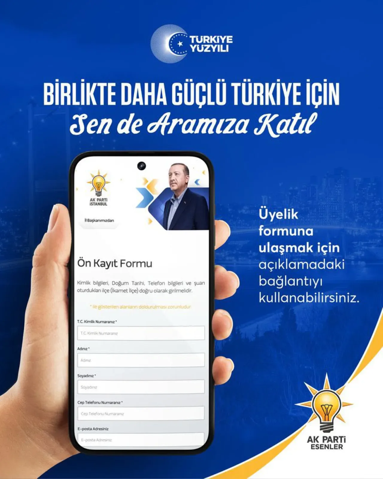 AK Parti Esenler'den Üyelik Çağrısı: Türkiye Yüzyılı'na Katkı Sağlayın AK Parti Esenler'den Üyelik Çağrısı: Türkiye Yüzyılı'na Katkı Sağlayın
