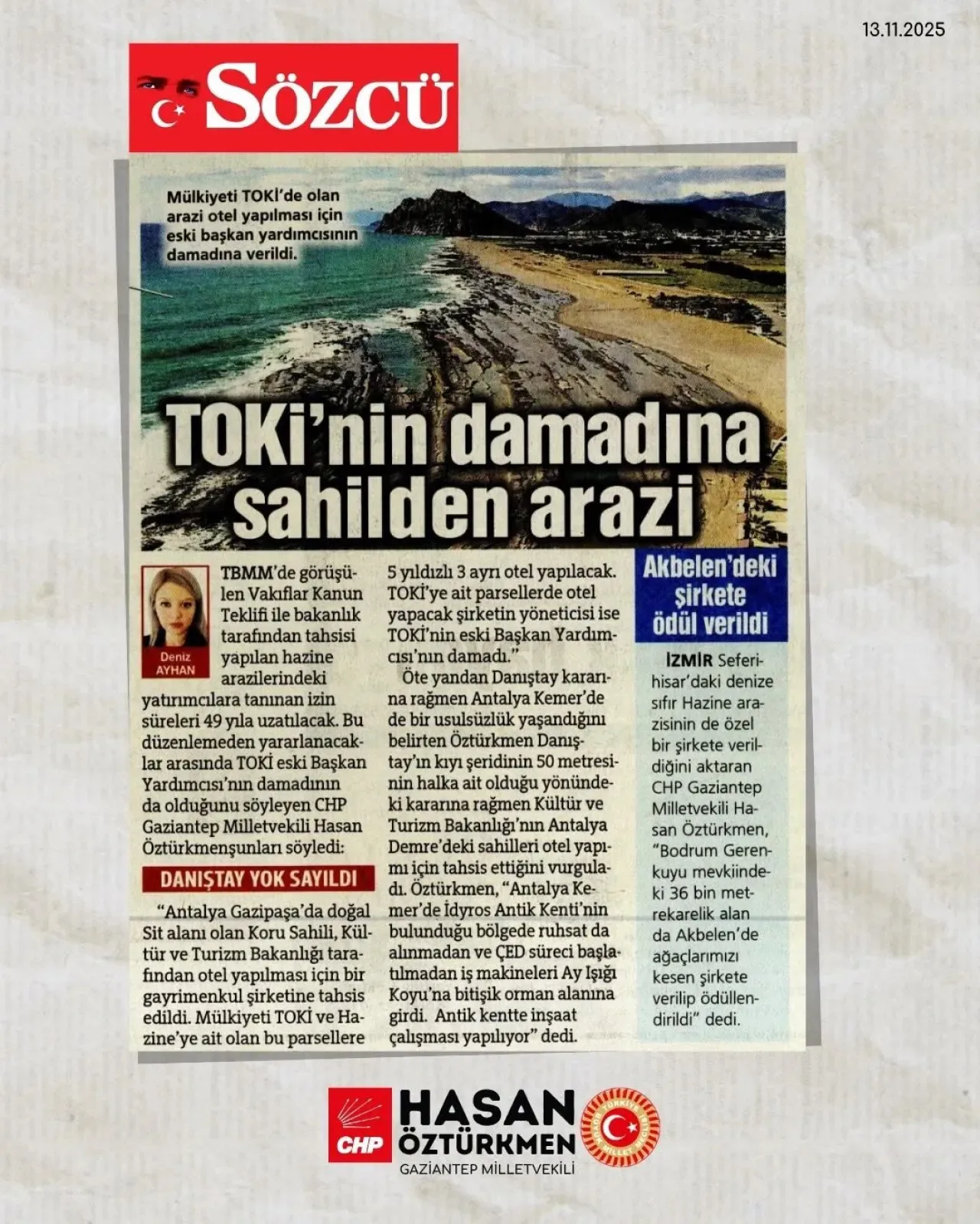 Gaziantep Milletvekili Hasan Öztürkmen'den Çarpıcı Açıklama: 'Sahiller Ormanlar Bakanlık Eliyle Yağmalanıyor' Gaziantep Milletvekili Hasan Öztürkmen'den Çarpıcı Açıklama: 'Sahiller Ormanlar Bakanlık Eliyle Yağmalanıyor'