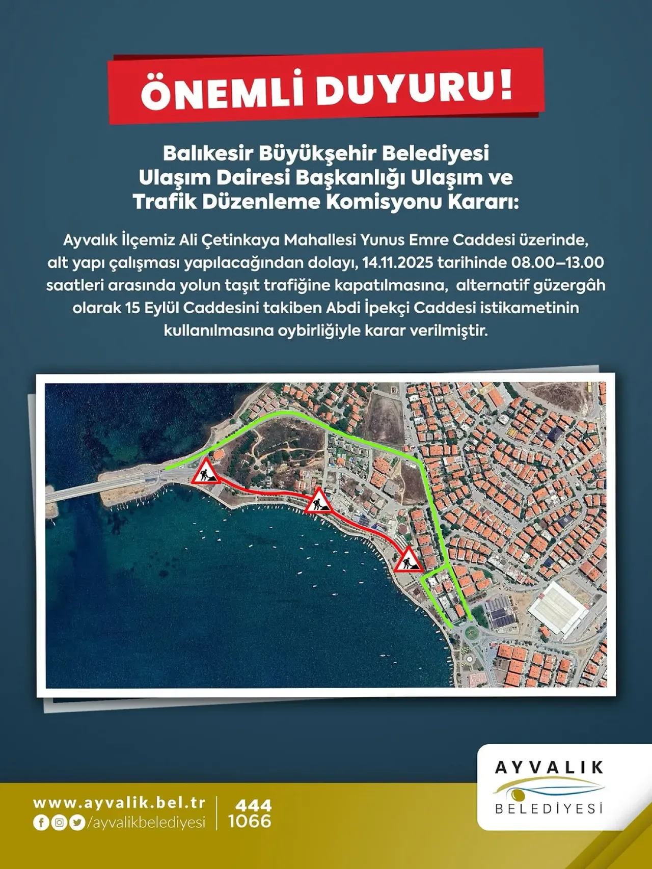 Ayvalık'ta Yunus Emre Caddesi Trafiğe Kapatılıyor Ayvalık'ta Yunus Emre Caddesi Trafiğe Kapatılıyor
