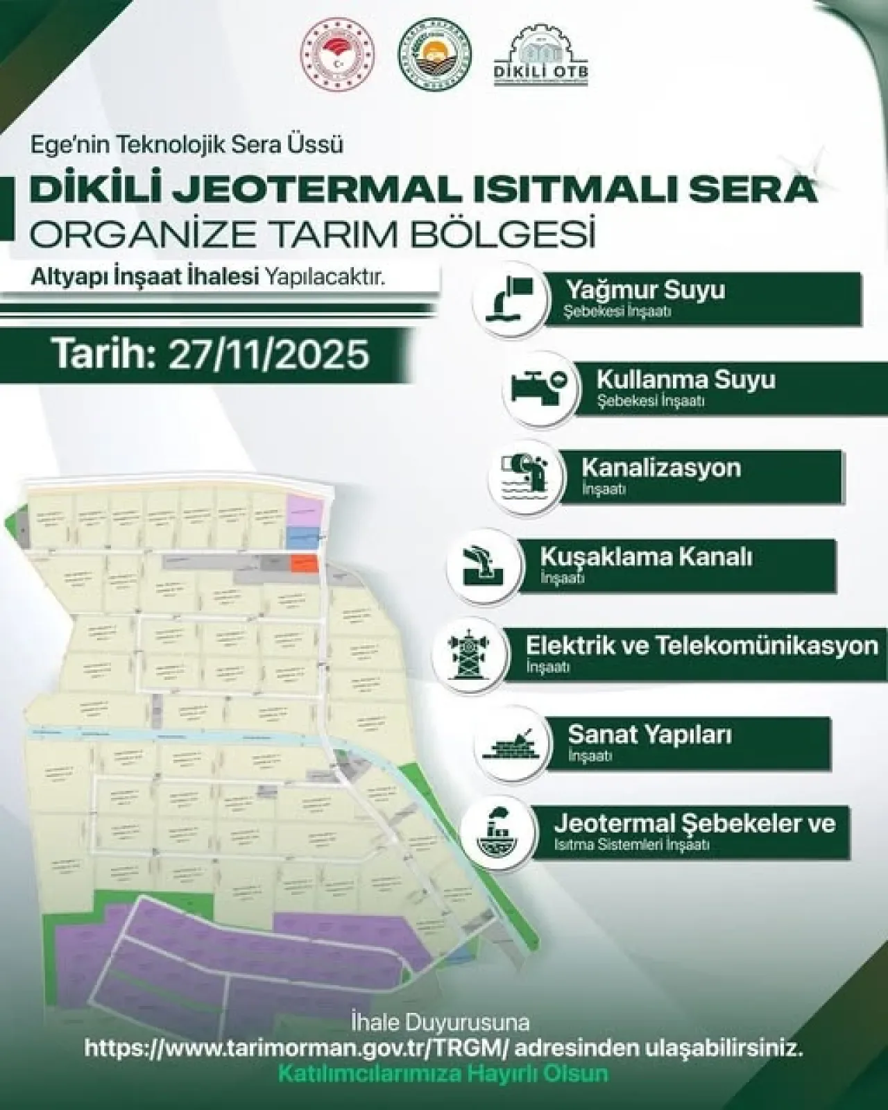 Dikili'de Jeotermal Isıyla Isıtılacak Sera Organize Tarım Bölgesi İçin İhale Tarihi Belli Oldu Dikili'de Jeotermal Isıyla Isıtılacak Sera Organize Tarım Bölgesi İçin İhale Tarihi Belli Oldu
