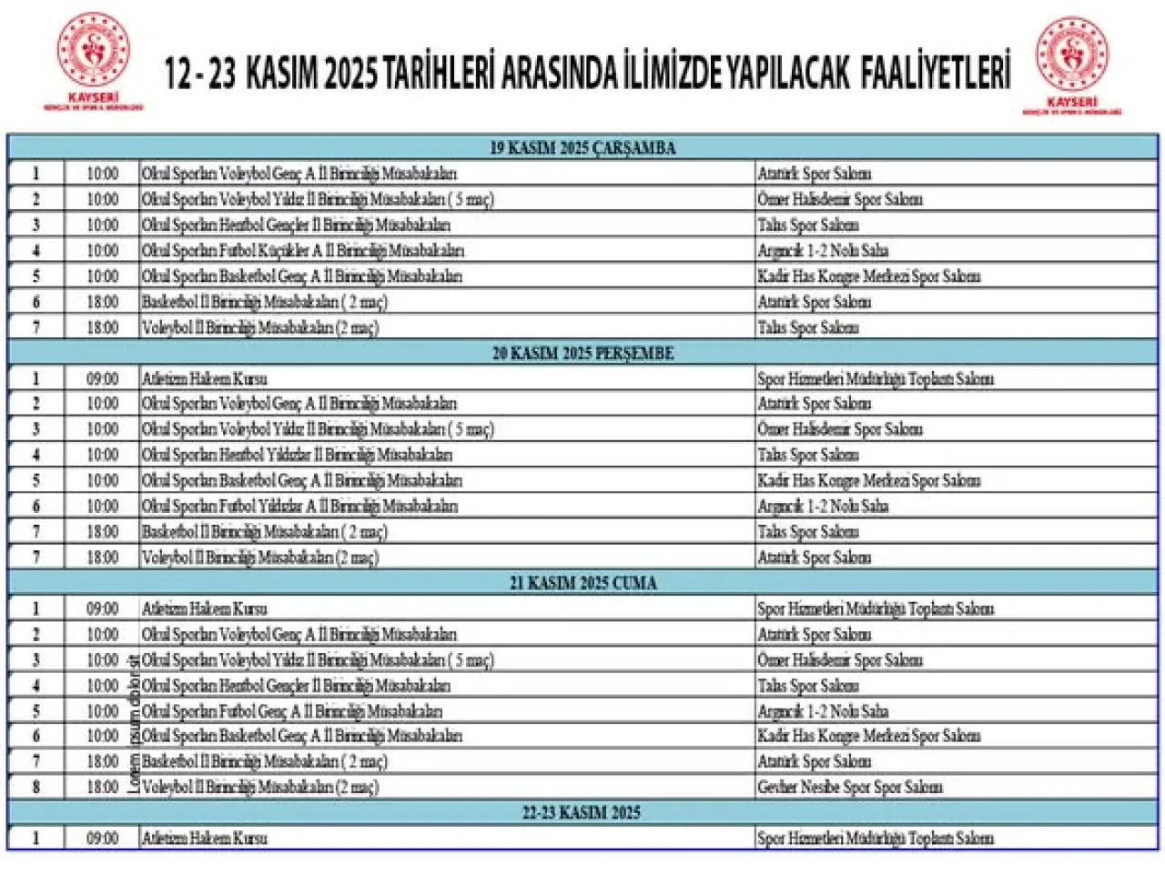 Kayseri'de Gençlik ve Spor Dolu 23 Günlük Program Başlıyor Kayseri'de Gençlik ve Spor Dolu 23 Günlük Program Başlıyor