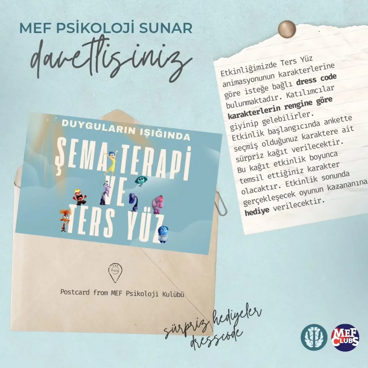 MEF Üniversitesi'nde Ters Yüz Temalı Şema Terapi Etkinliği: Duygular Renklerle Keşfedilecek MEF Üniversitesi'nde Ters Yüz Temalı Şema Terapi Etkinliği: Duygular Renklerle Keşfedilecek