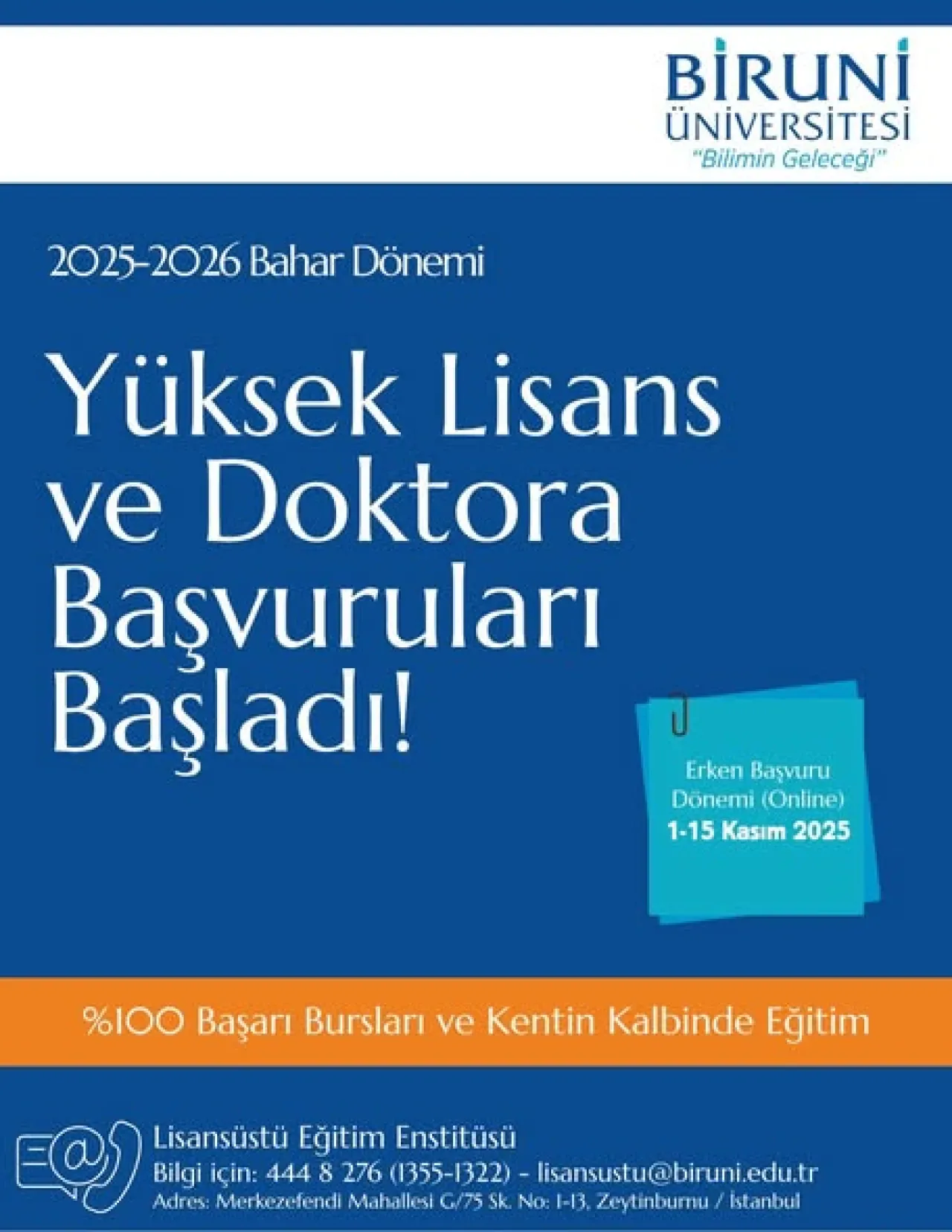 Biruni Üniversitesi 2025-2026 Bahar Dönemi Yüksek Lisans ve Doktora Başvurularını Açtı Biruni Üniversitesi 2025-2026 Bahar Dönemi Yüksek Lisans ve Doktora Başvurularını Açtı