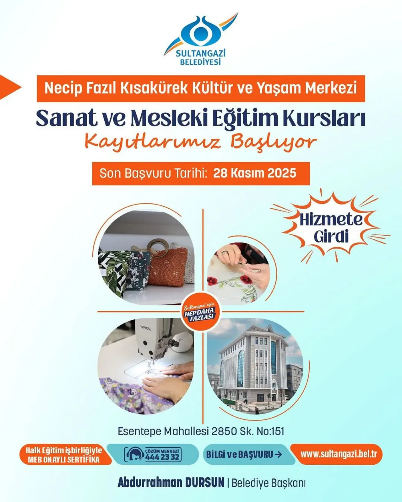Sultangazi'de Sanat ve Mesleki Eğitim Kursları Başlıyor Sultangazi'de Sanat ve Mesleki Eğitim Kursları Başlıyor