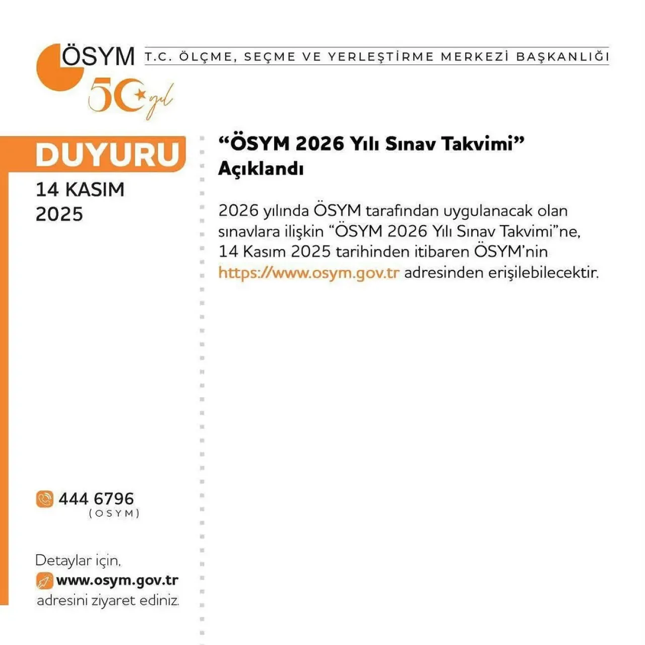 ÖSYM 2026 Yılı Sınav Takvimi Açıklandı ÖSYM 2026 Yılı Sınav Takvimi Açıklandı