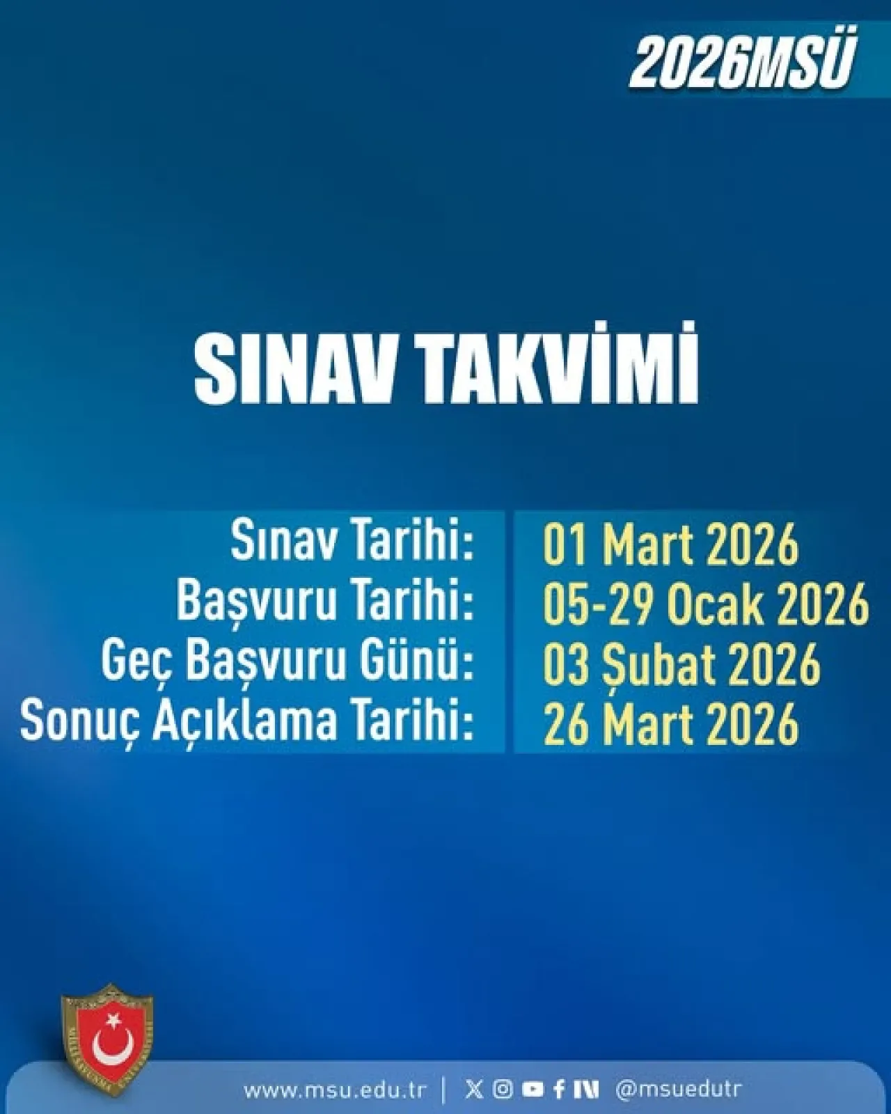 2026 MSÜ Askeri Öğrenci Aday Belirleme Sınavı Takvimi Açıklandı 2026 MSÜ Askeri Öğrenci Aday Belirleme Sınavı Takvimi Açıklandı
