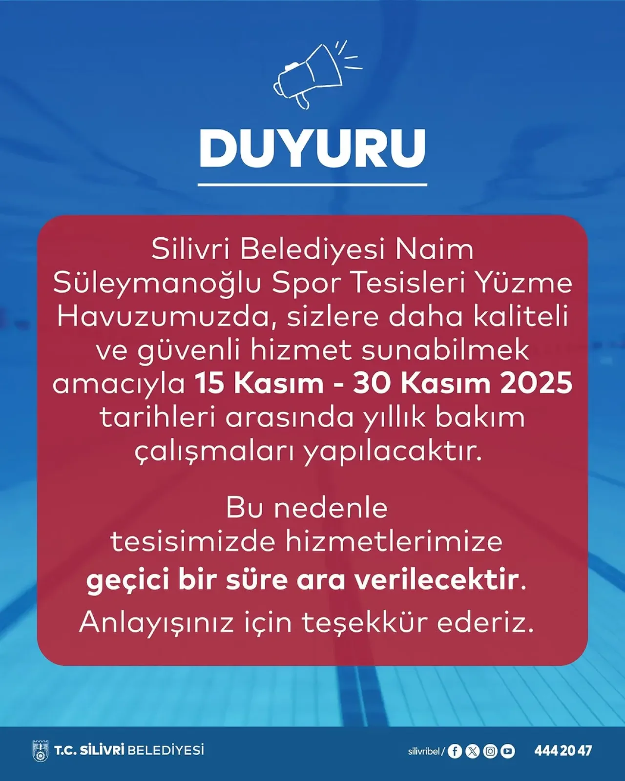 Silivri'de Yüzme Havuzunda Yıllık Bakım İhalesi Silivri'de Yüzme Havuzunda Yıllık Bakım İhalesi