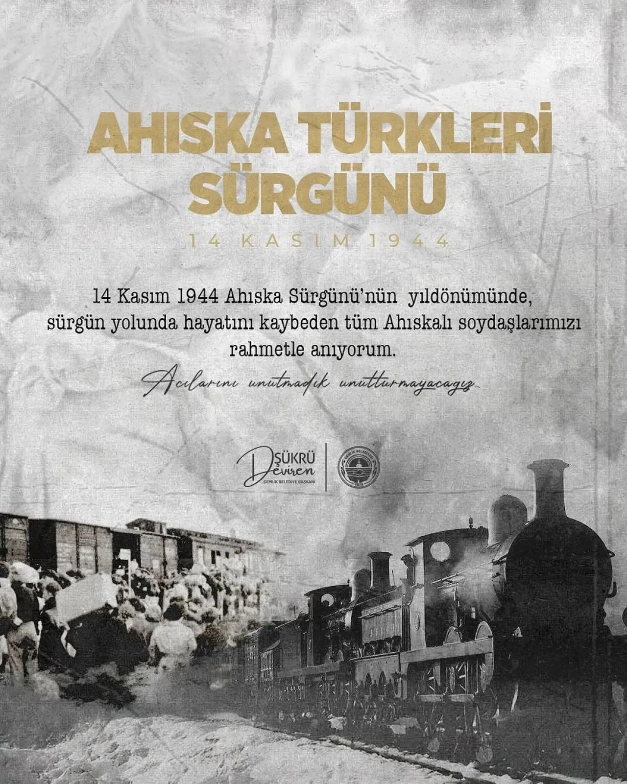 Gemlik Belediyesi'nden Ahıska Sürgünü'nün 79. Yılında Anma Mesajı Gemlik Belediyesi'nden Ahıska Sürgünü'nün 79. Yılında Anma Mesajı