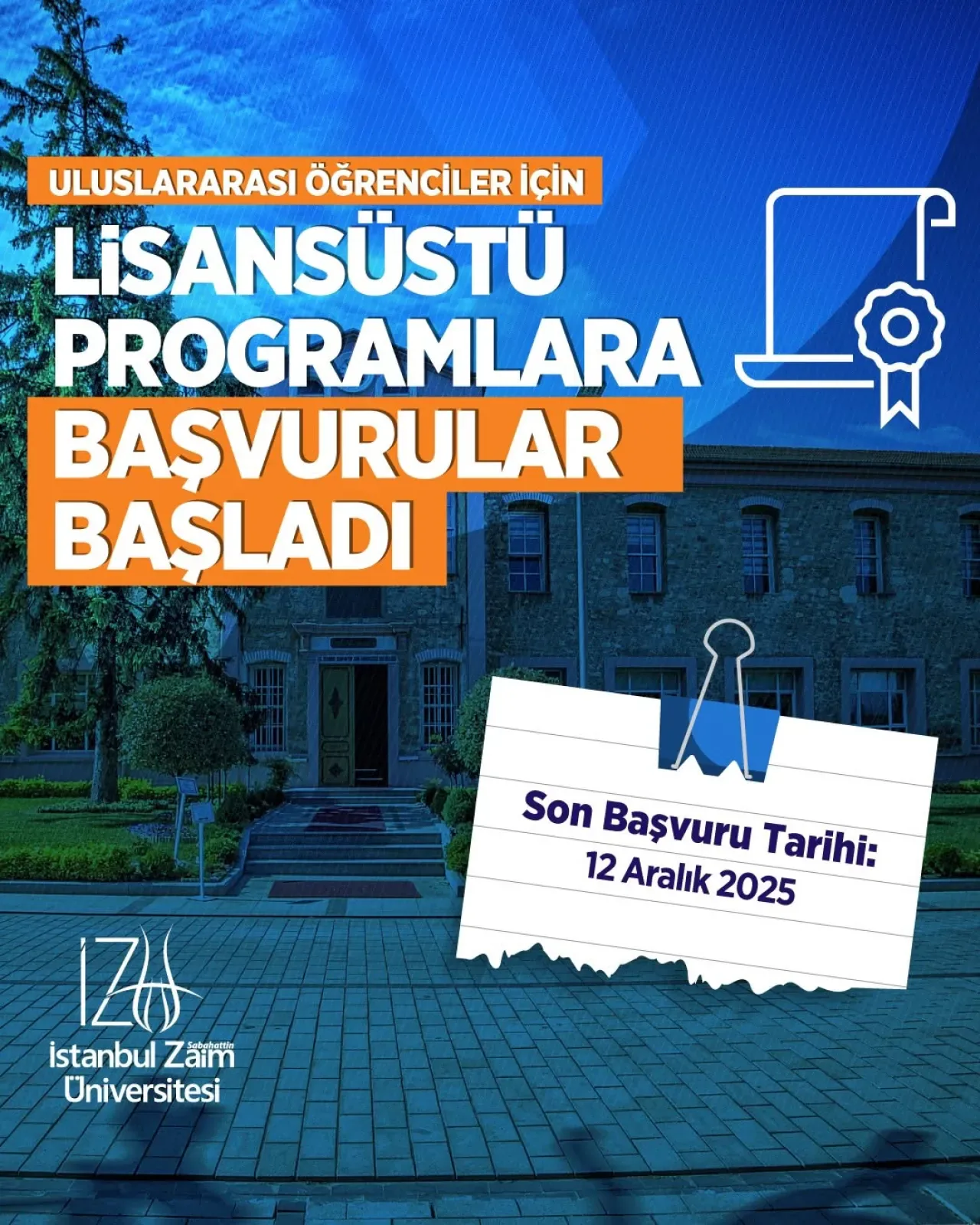 İstanbul Sabahattin Zaim Üniversitesi'nde Lisansüstü Eğitim İçin Son Başvuru 12 Aralık İstanbul Sabahattin Zaim Üniversitesi'nde Lisansüstü Eğitim İçin Son Başvuru 12 Aralık