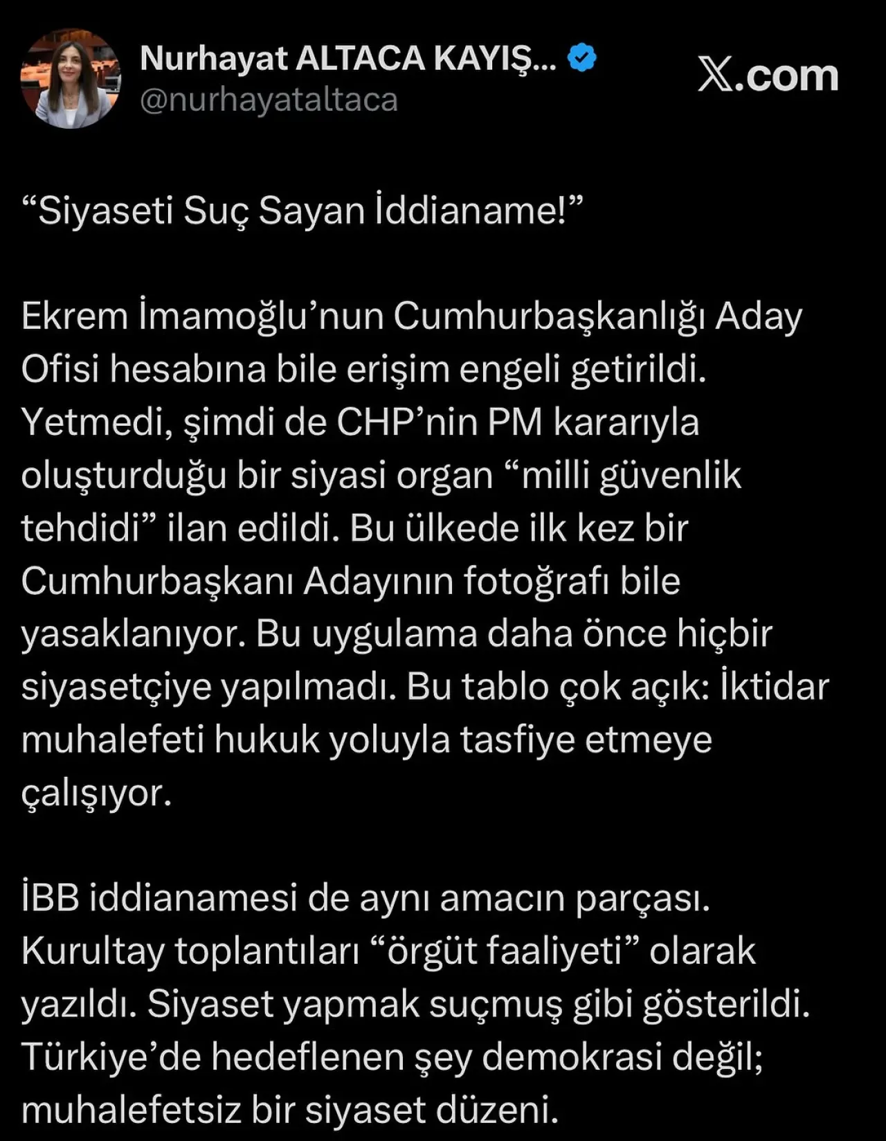 CHP'li Altaca Kayışoğlu: "Siyaset Yapmak Suç Sayılıyor, Muhalefet Tasfiye Edilmek İsteniyor" CHP'li Altaca Kayışoğlu: "Siyaset Yapmak Suç Sayılıyor, Muhalefet Tasfiye Edilmek İsteniyor"