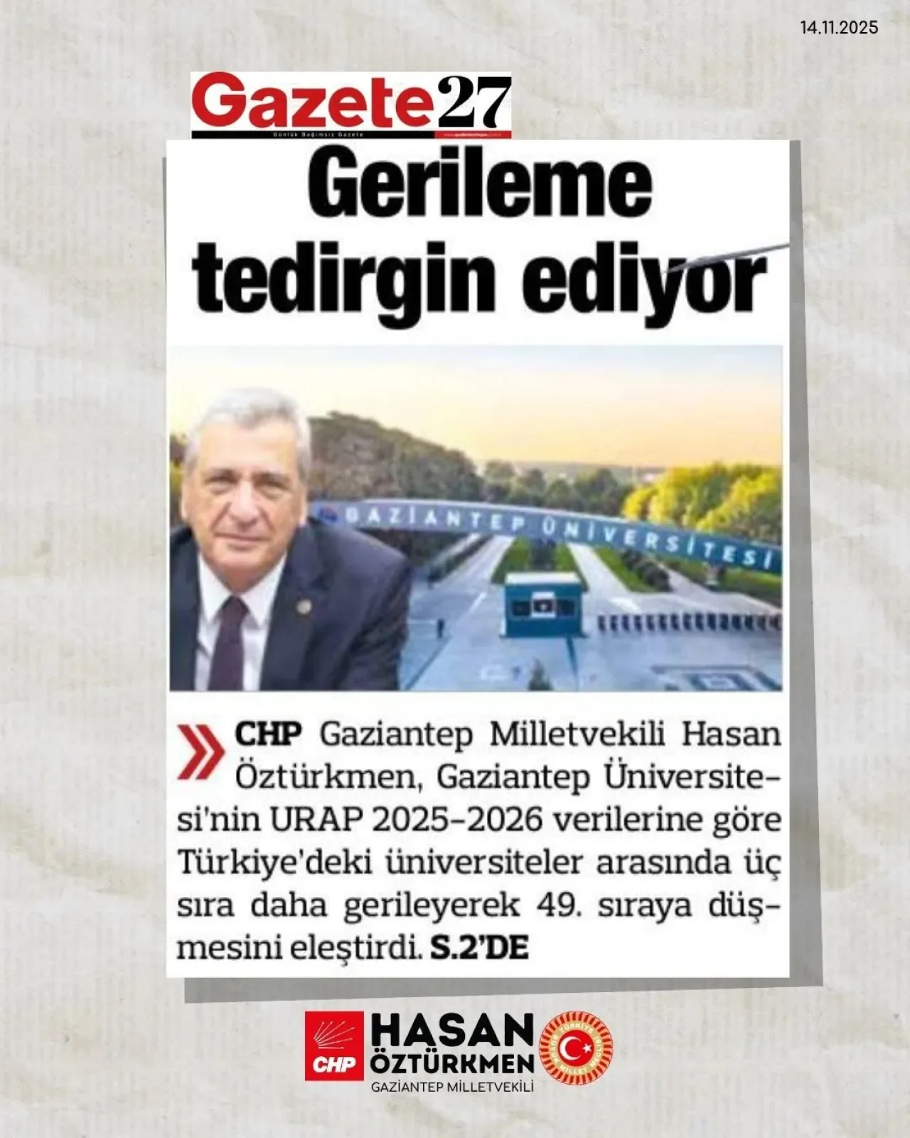 Gaziantep Üniversitesi, Bilimsel Sıralamada Gerilemeyi Sürdürüyor Gaziantep Üniversitesi, Bilimsel Sıralamada Gerilemeyi Sürdürüyor