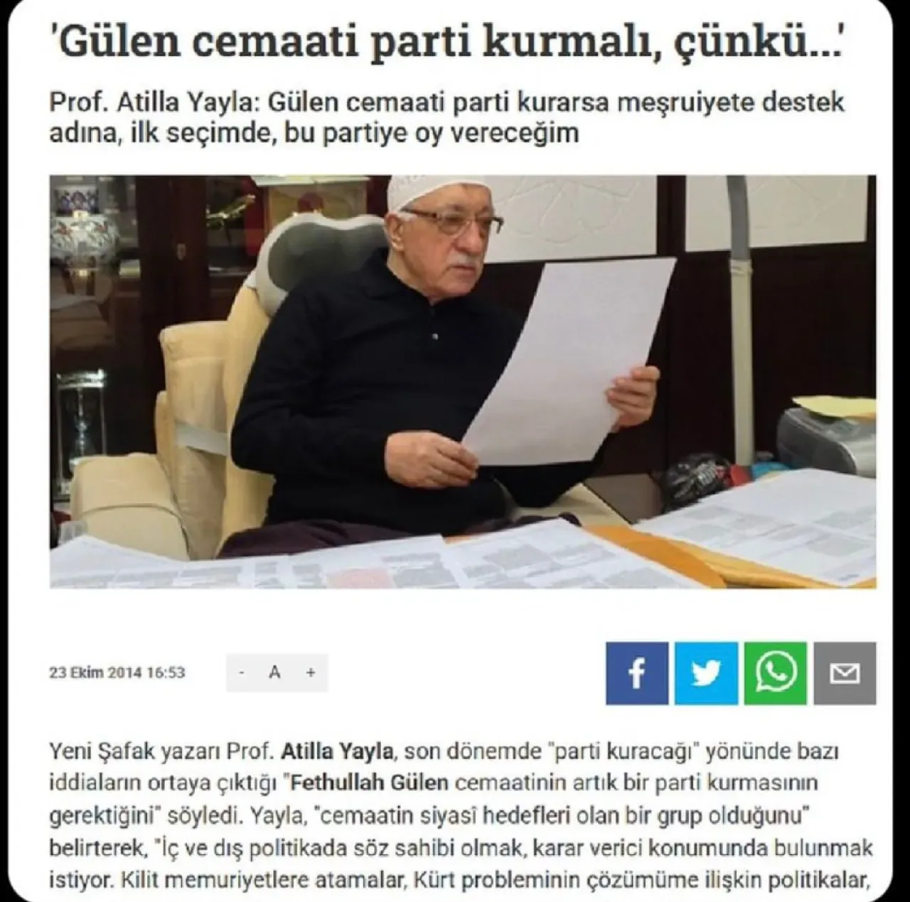 Atilla Yayla'dan Gülen Cemaati'ne Parti Kurma Çağrısı ve Tartışılan Destek Atilla Yayla'dan Gülen Cemaati'ne Parti Kurma Çağrısı ve Tartışılan Destek