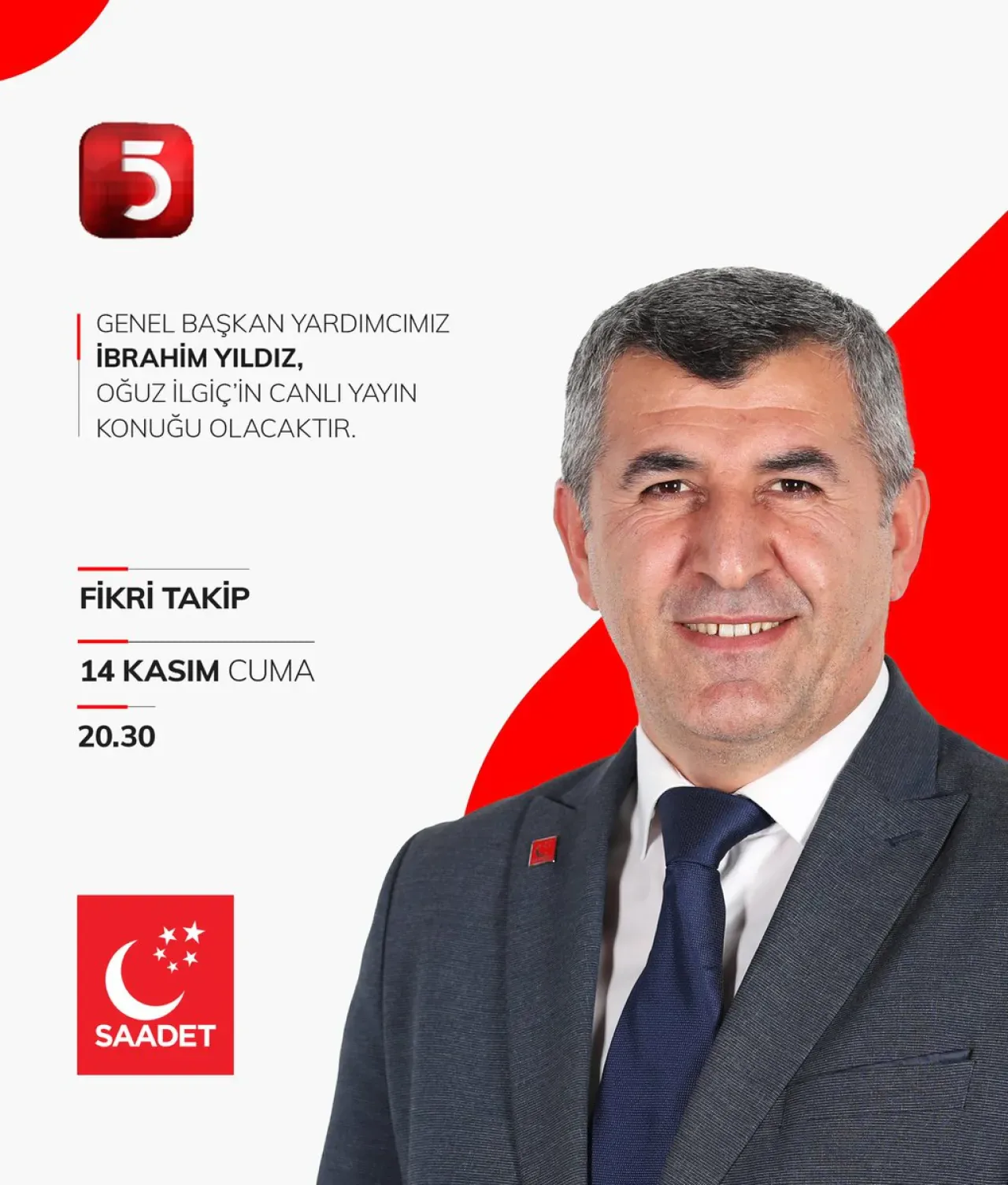 Saadet Partisi Genel Başkan Yardımcısı İbrahim Yıldız, Bu Akşam Canlı Yayında Saadet Partisi Genel Başkan Yardımcısı İbrahim Yıldız, Bu Akşam Canlı Yayında
