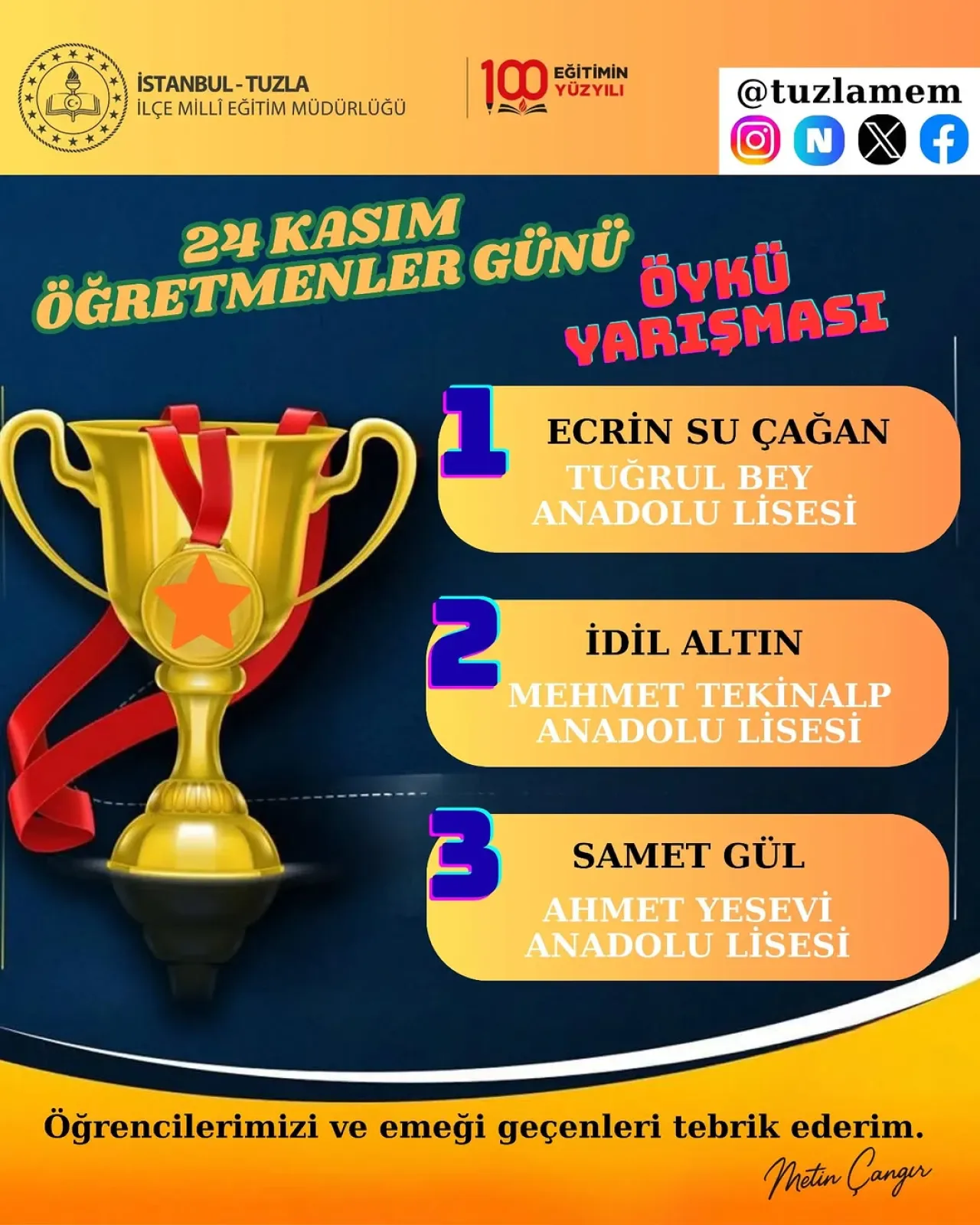İstanbul Tuzla'da Öğretmenler Günü Öykü Yarışması Sonuçları Açıklandı İstanbul Tuzla'da Öğretmenler Günü Öykü Yarışması Sonuçları Açıklandı