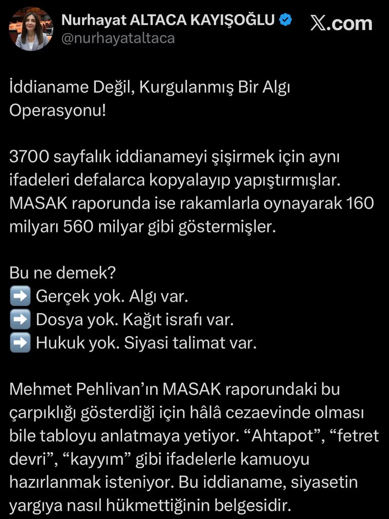 CHP'li Nurhayat Altaca Kayışoğlu'ndan İddianameye Sert Tepki: "Bu Bir Algı Operasyonu" CHP'li Nurhayat Altaca Kayışoğlu'ndan İddianameye Sert Tepki: "Bu Bir Algı Operasyonu"