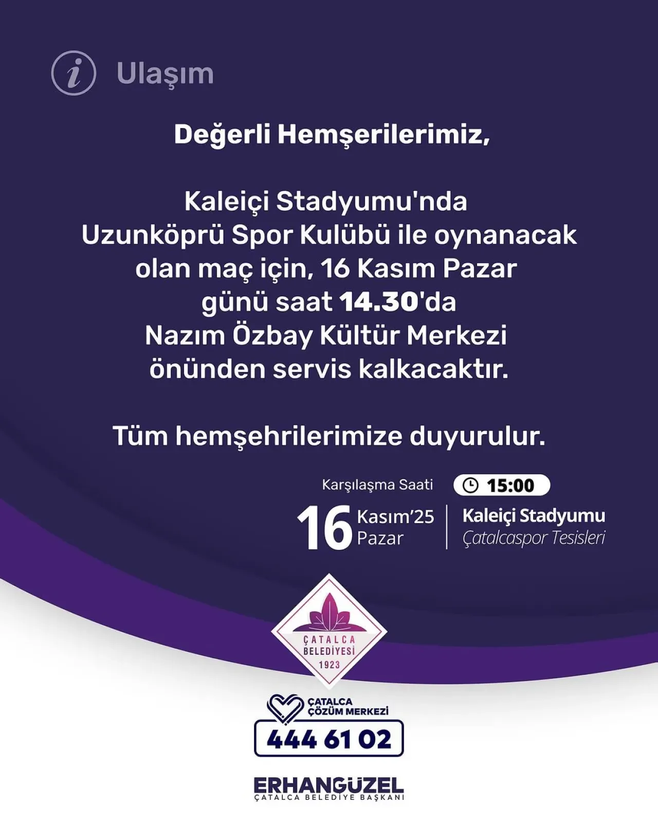 Çatalcaspor'un Uzunköprüspor Maçı İçin Taraftar Servisi Düzenleniyor Çatalcaspor'un Uzunköprüspor Maçı İçin Taraftar Servisi Düzenleniyor