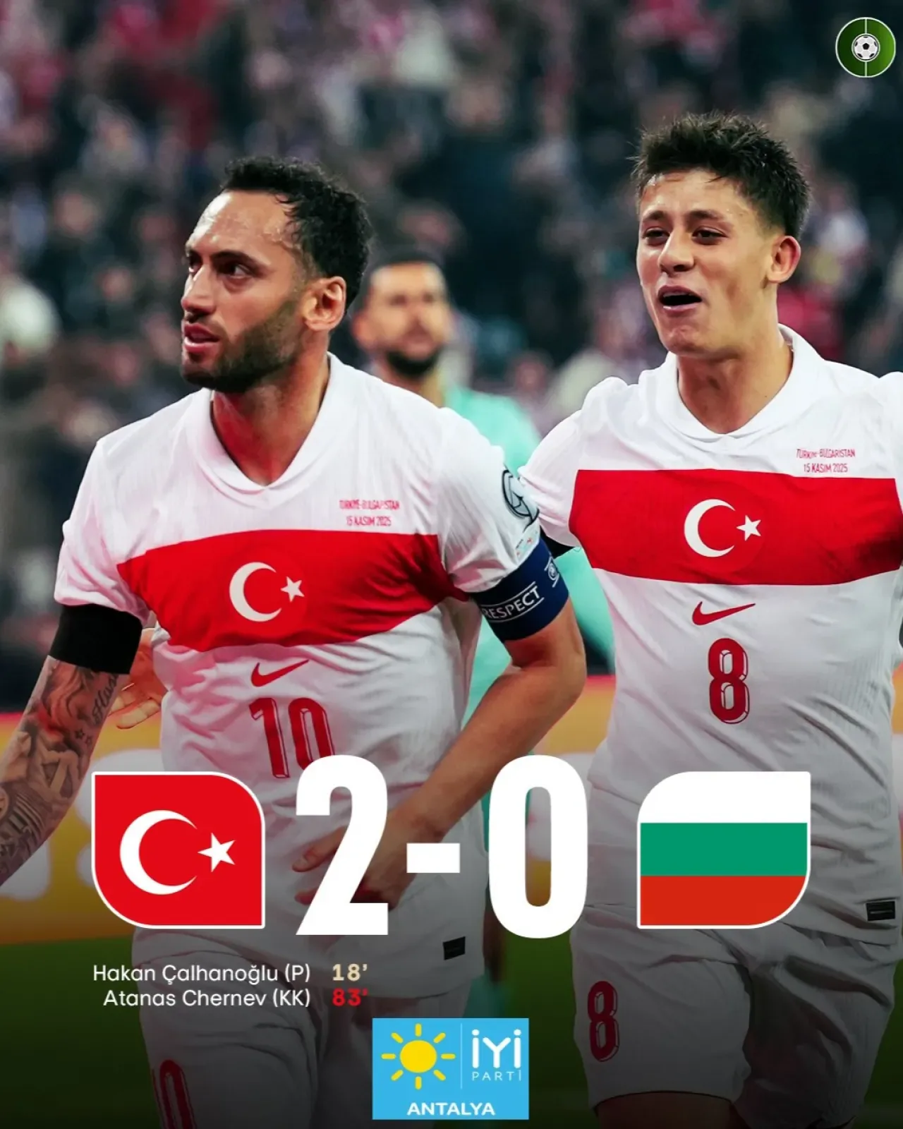 Antalya İYİ Parti'den A Milli Futbol Takımı'na Tebrik Mesajı Antalya İYİ Parti'den A Milli Futbol Takımı'na Tebrik Mesajı