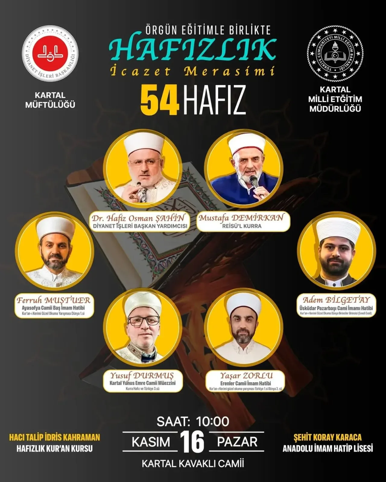 Kartal'da 54 Hafız İçicazet Töreni Düzenleniyor Kartal'da 54 Hafız İçicazet Töreni Düzenleniyor
