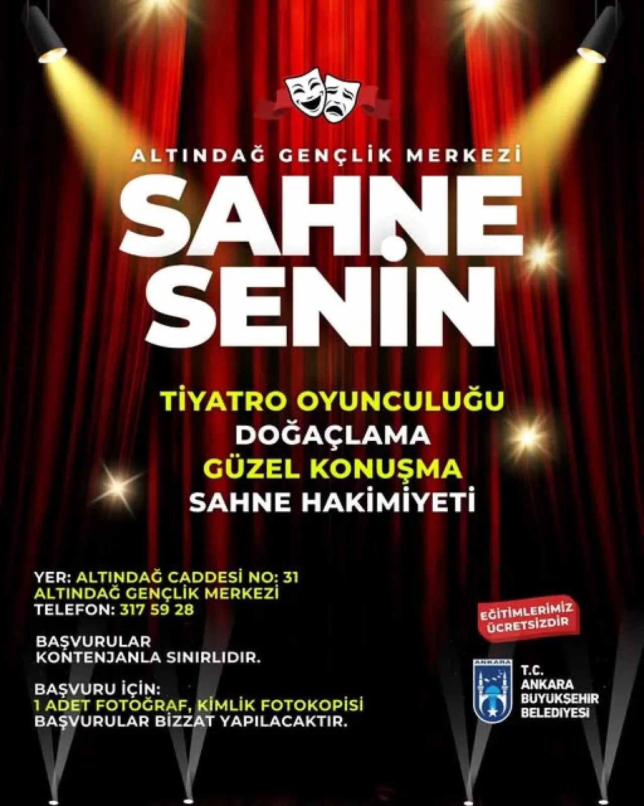 Altındağ Gençlik Merkezi'nde Ücretsiz Tiyatro Eğitimi Altındağ Gençlik Merkezi'nde Ücretsiz Tiyatro Eğitimi