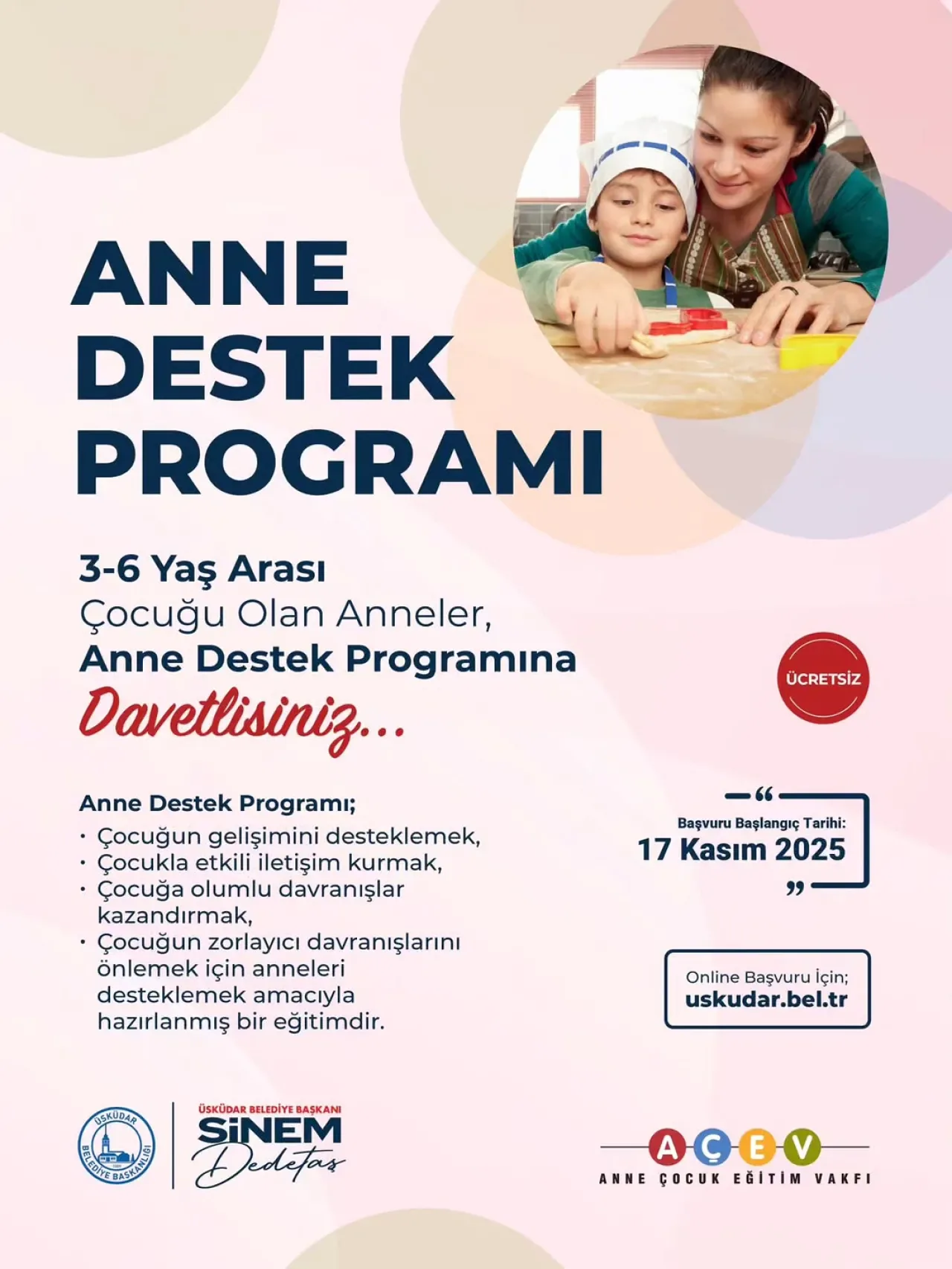 Üsküdar'da Annelere Ücretsiz Destek: AÇEV İş Birliğiyle Anne Destek Programı Başlıyor Üsküdar'da Annelere Ücretsiz Destek: AÇEV İş Birliğiyle Anne Destek Programı Başlıyor