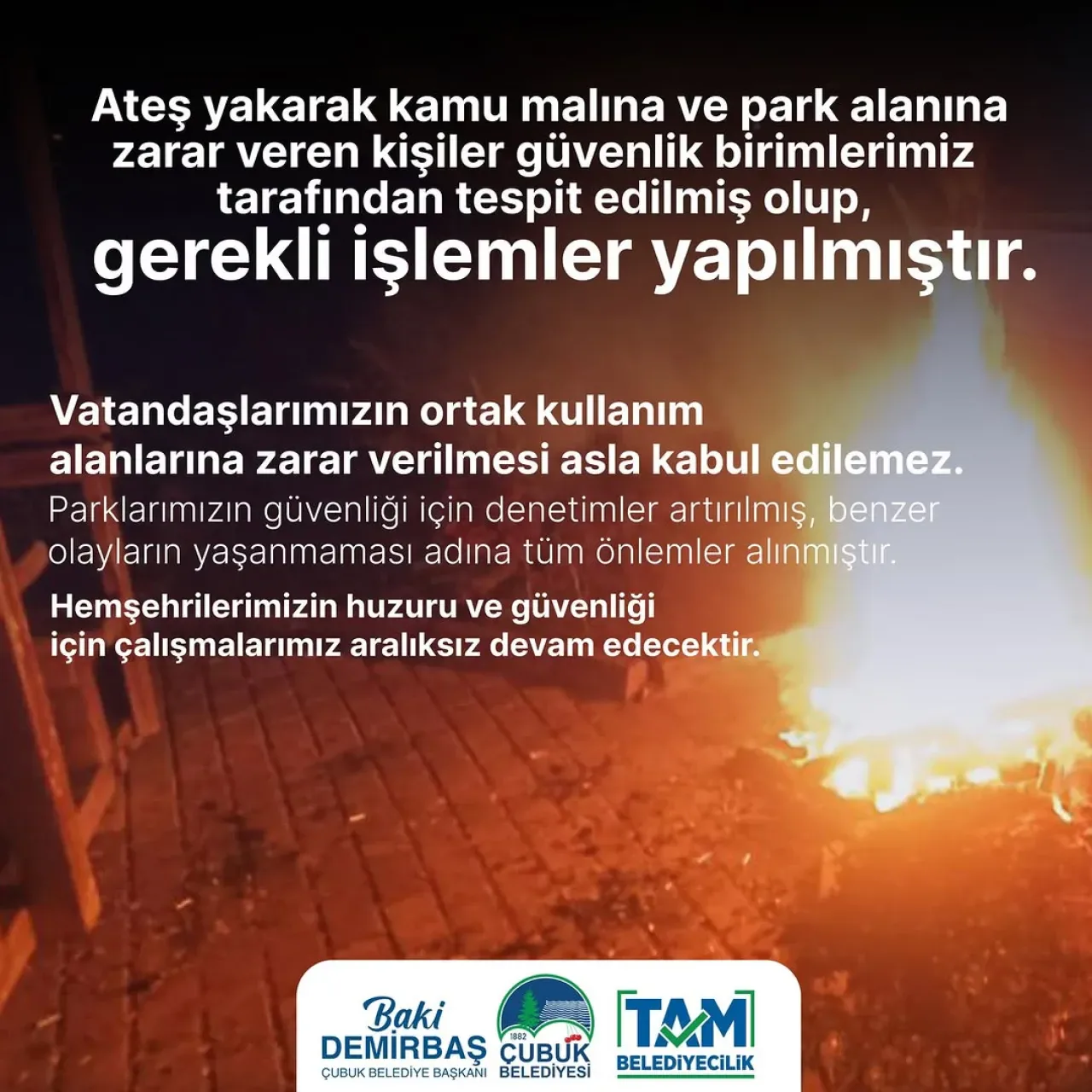 Çubuk'ta Parkta Ateş Yakarak Kamu Malına Zarar Veren Kişilere İşlem Yapıldı Çubuk'ta Parkta Ateş Yakarak Kamu Malına Zarar Veren Kişilere İşlem Yapıldı