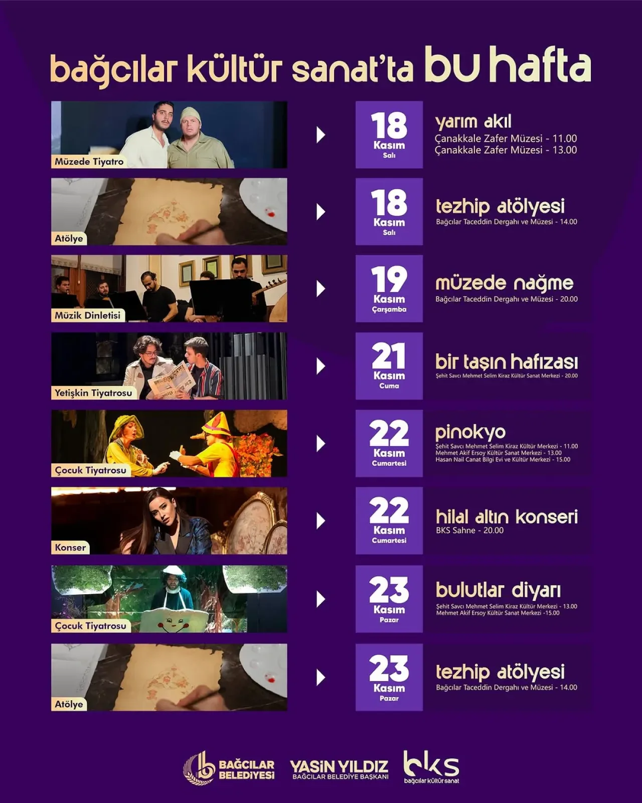 Bağcılar'da Kültür ve Sanat Haftası: Etkinlik Takvimi Açıklandı Bağcılar'da Kültür ve Sanat Haftası: Etkinlik Takvimi Açıklandı