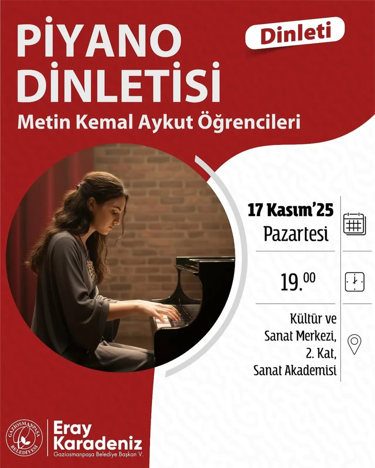 Gaziosmanpaşa'da Piyano Dinletisi: Metin Kemal Aykut ve Öğrencileri Sahne Alacak Gaziosmanpaşa'da Piyano Dinletisi: Metin Kemal Aykut ve Öğrencileri Sahne Alacak