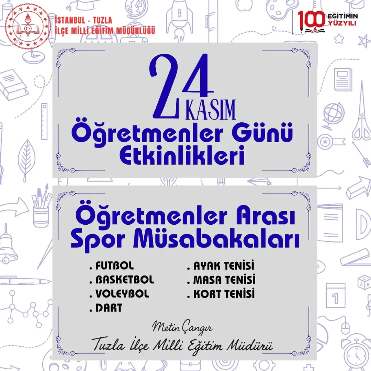Tuzla'da 24 Kasım Öğretmenler Günü Sporun Ritmiyle Kutlanacak Tuzla'da 24 Kasım Öğretmenler Günü Sporun Ritmiyle Kutlanacak