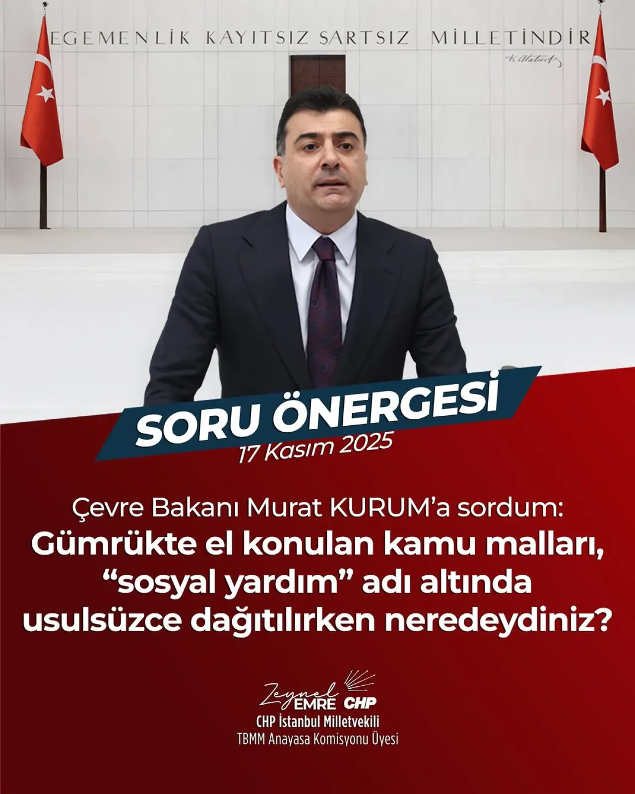 CHP'li Milletvekili Zeyneddin Emre'den Gümrükten Çıkan Kamu Malları İddiası CHP'li Milletvekili Zeyneddin Emre'den Gümrükten Çıkan Kamu Malları İddiası
