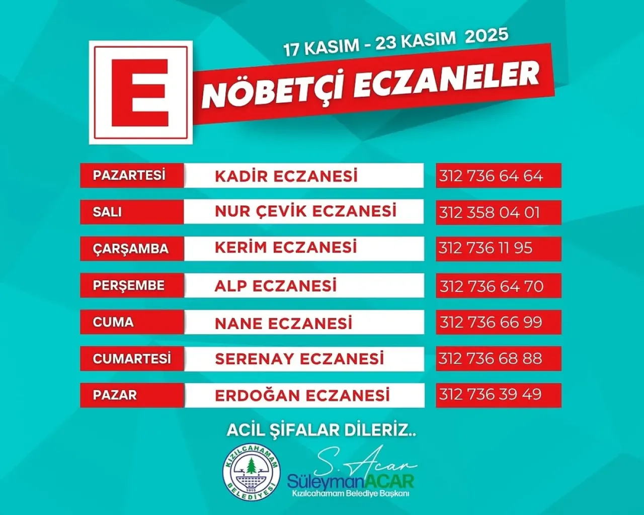Kızılcahamam'da Haftalık Nöbetçi Eczane Düzeni Kızılcahamam'da Haftalık Nöbetçi Eczane Düzeni