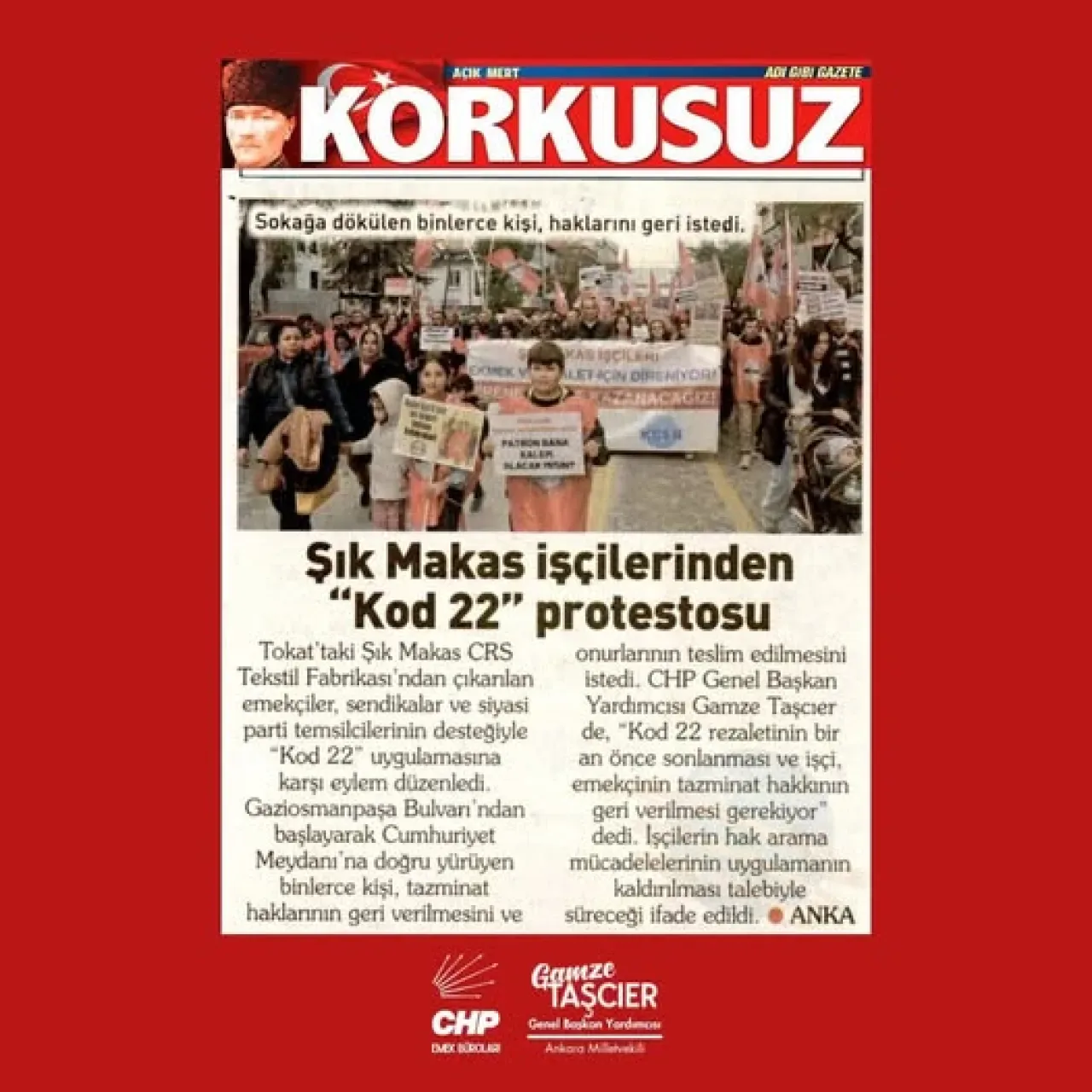 Gamze Taşçıer: Emeğin Değeri ve İşçi Onuru Her Şeyden Önemlidir Gamze Taşçıer: Emeğin Değeri ve İşçi Onuru Her Şeyden Önemlidir