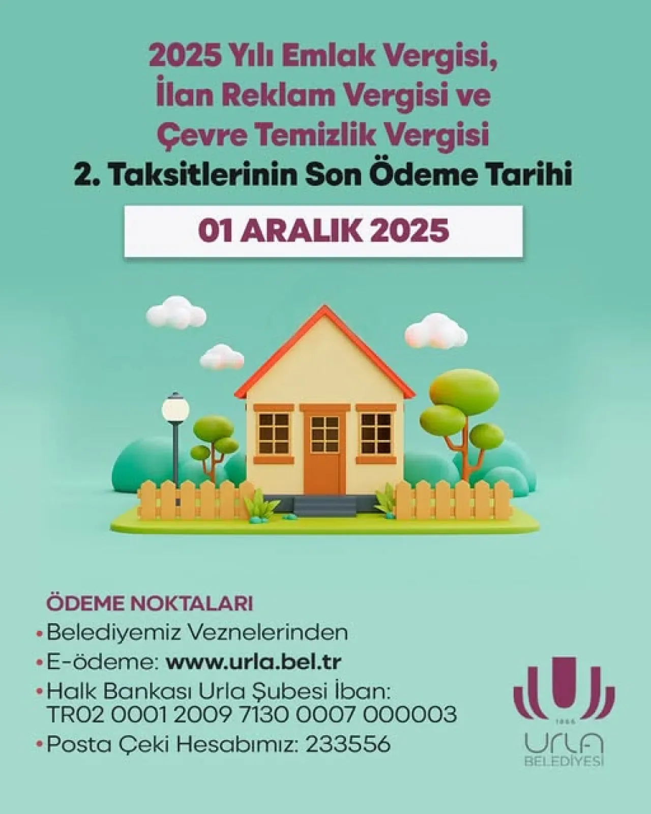 İzmir Urla'da Emlak ve Çevre Temizlik Vergisi İkinci Taksit Ödemeleri İçin Son Gün İzmir Urla'da Emlak ve Çevre Temizlik Vergisi İkinci Taksit Ödemeleri İçin Son Gün
