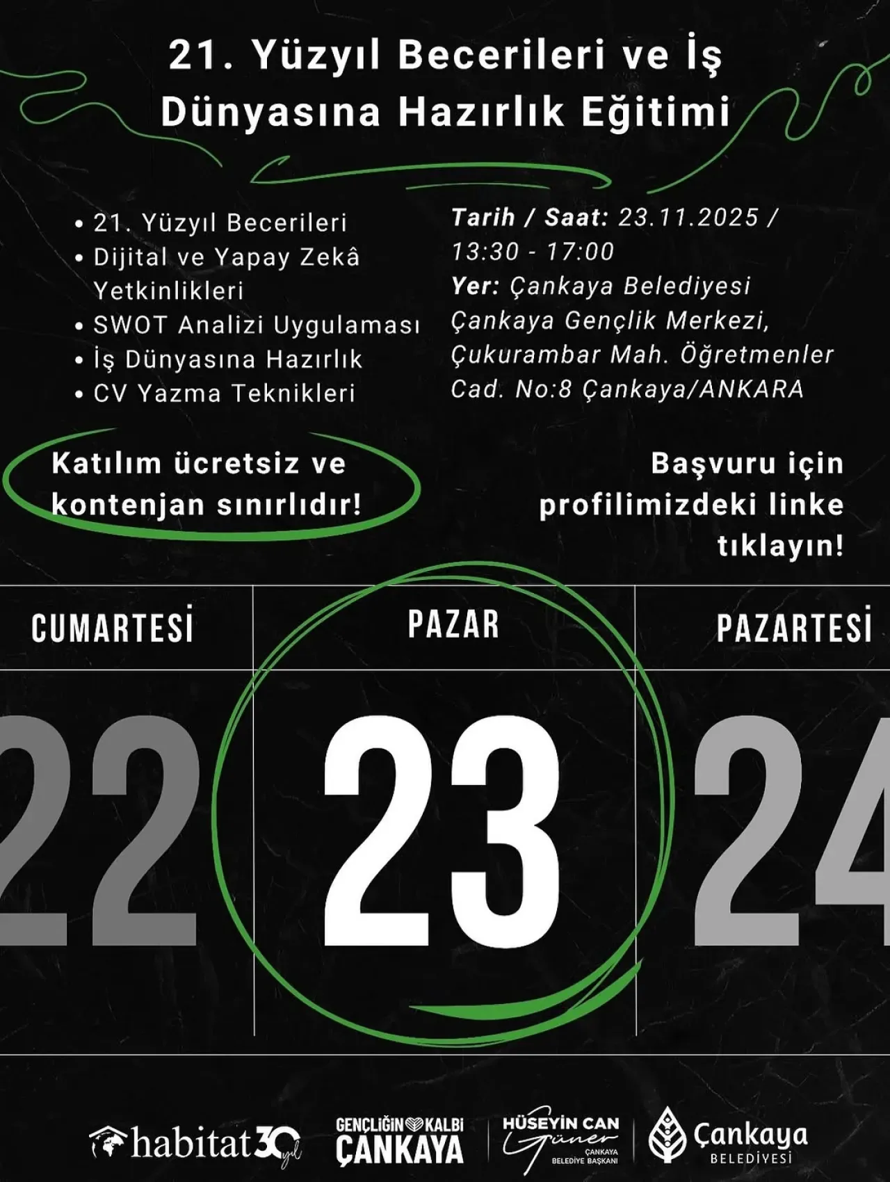 Çankaya Belediyesi'nden Gençlere Ücretsiz 21. Yüzyıl Becerileri ve Kariyer Eğitimi Çankaya Belediyesi'nden Gençlere Ücretsiz 21. Yüzyıl Becerileri ve Kariyer Eğitimi