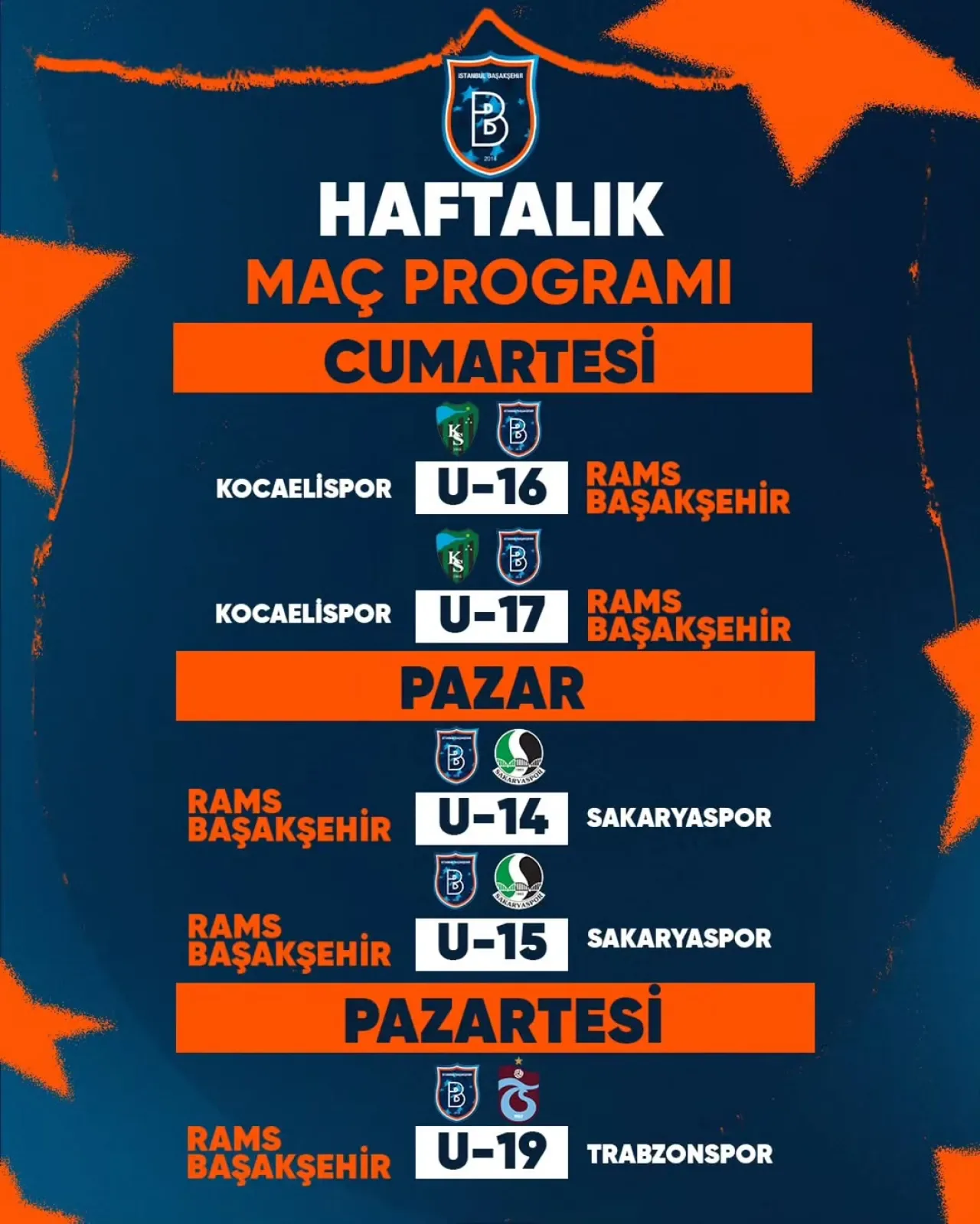 İstanbul Başakşehir Akademisi'nde Haftalık Maç Programı Belli Oldu İstanbul Başakşehir Akademisi'nde Haftalık Maç Programı Belli Oldu