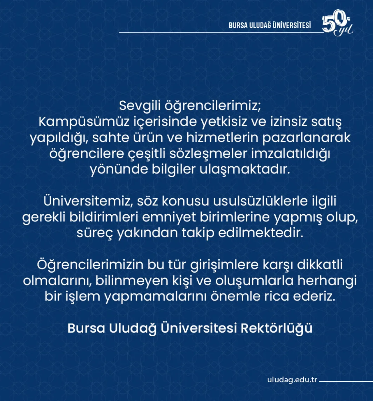 Bursa Uludağ Üniversitesi'nden Öğrencilere Önemli Duyuru Bursa Uludağ Üniversitesi'nden Öğrencilere Önemli Duyuru