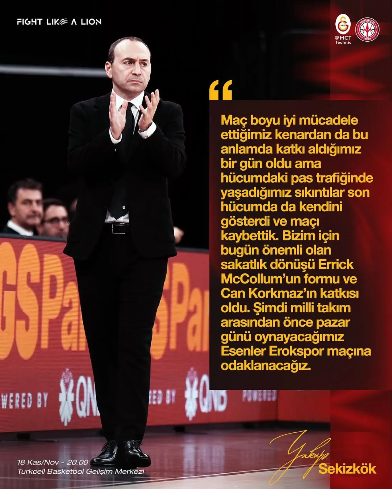 Galatasaray Basketbol'da Yakup Sekizkök'ten Pallacanestro Trieste Maçı Sonrası Açıklamalar Galatasaray Basketbol'da Yakup Sekizkök'ten Pallacanestro Trieste Maçı Sonrası Açıklamalar