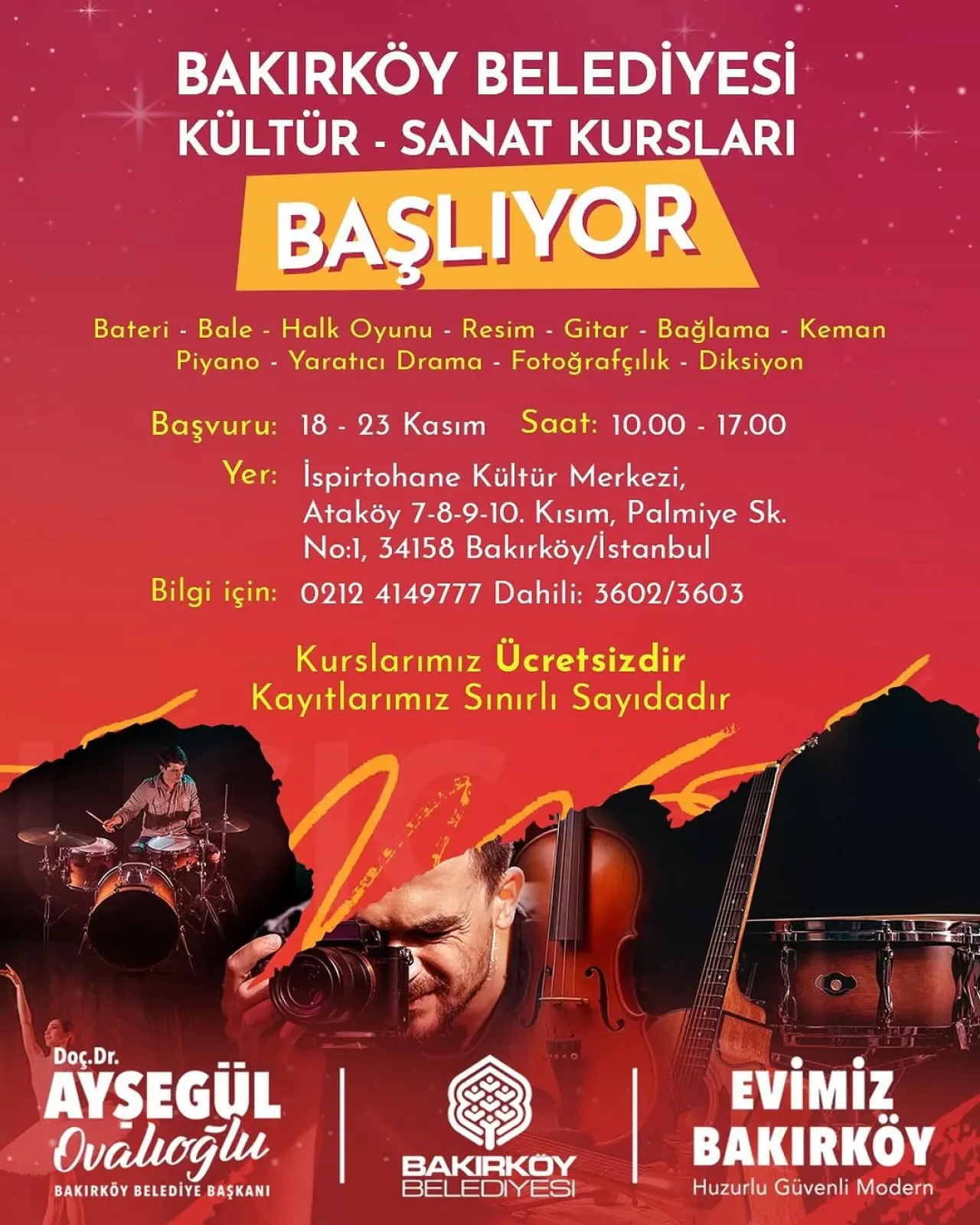 Bakırköy'de Ücretsiz Kültür Sanat Kursları İçin Kayıtlar Başlıyor Bakırköy'de Ücretsiz Kültür Sanat Kursları İçin Kayıtlar Başlıyor