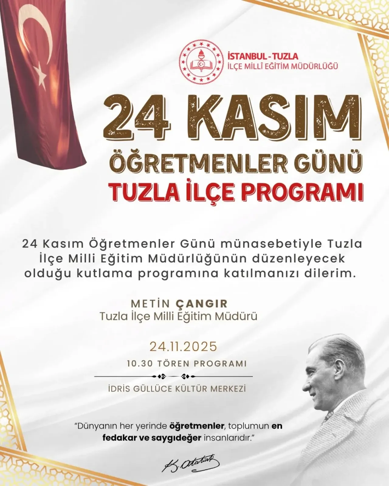 Tuzla'da 24 Kasım Öğretmenler Günü Coşkuyla Kutlanacak Tuzla'da 24 Kasım Öğretmenler Günü Coşkuyla Kutlanacak