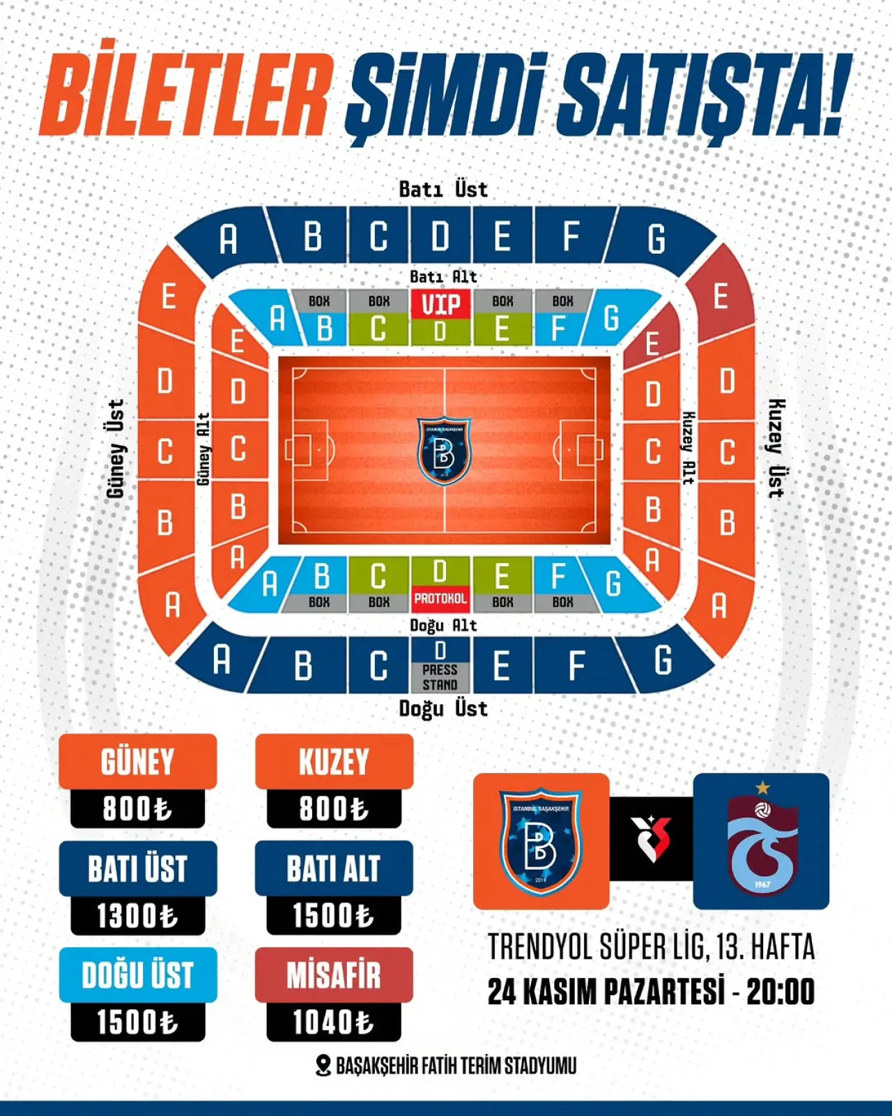 Başakşehir, Trabzonspor Maçı Biletleri Satışta Başakşehir, Trabzonspor Maçı Biletleri Satışta