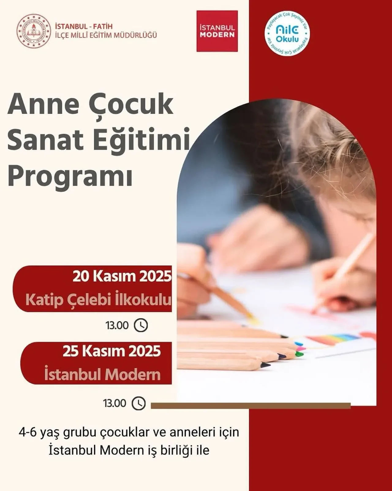 Fatih'te Anneler ve Çocukları İçin Sanat Eğitimi Programı Başlıyor Fatih'te Anneler ve Çocukları İçin Sanat Eğitimi Programı Başlıyor
