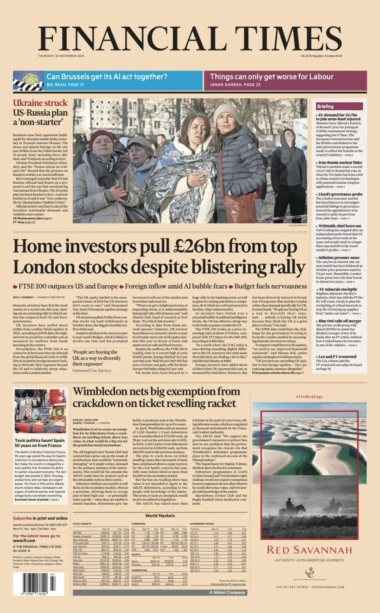Financial Times'ın 20 Kasım Perşembe Günü İlk Sayfası Yayınlandı Financial Times'ın 20 Kasım Perşembe Günü İlk Sayfası Yayınlandı