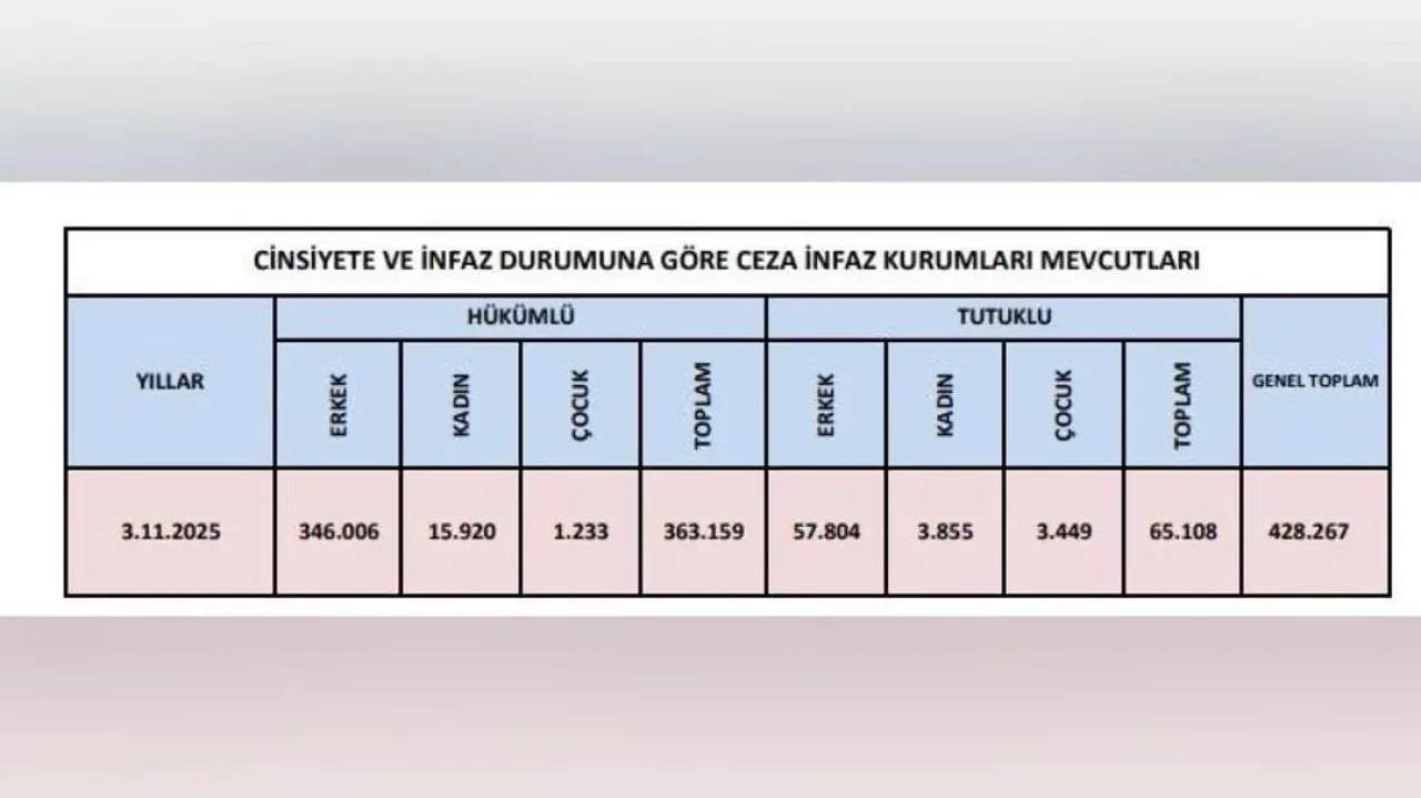 Türkiye'de Cezaevi Nüfusu 428 Bin 267 ile Rekor Seviyeye Ulaştı Türkiye'de Cezaevi Nüfusu 428 Bin 267 ile Rekor Seviyeye Ulaştı