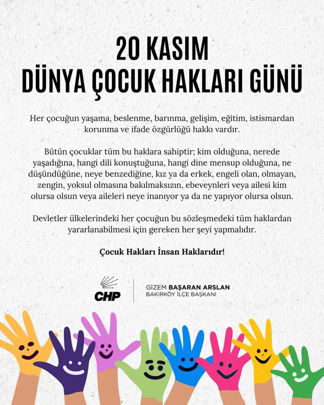 Dünya Çocuk Hakları Günü'nde Eşit ve Güvenli Bir Gelecek Vurgusu Dünya Çocuk Hakları Günü'nde Eşit ve Güvenli Bir Gelecek Vurgusu