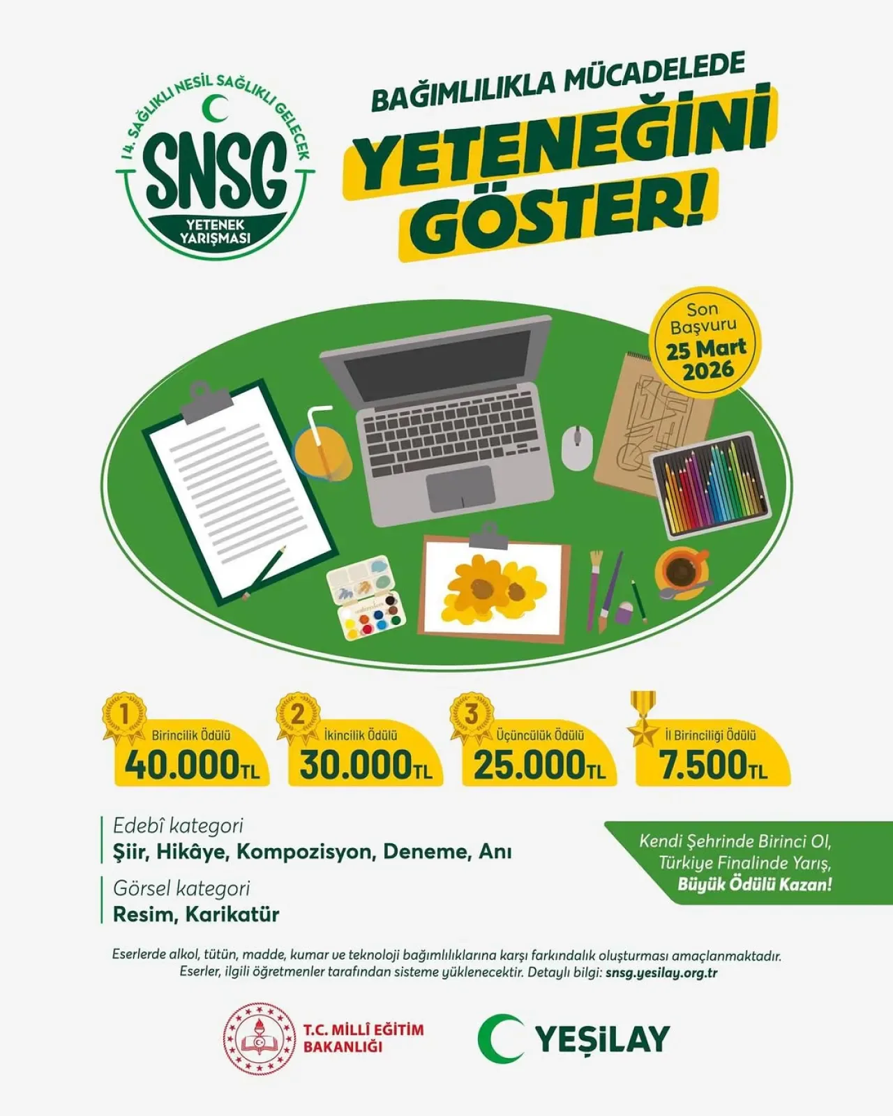 Yeşilay'dan Öğrencilere Ödüllü "Sağlıklı Nesil Sağlıklı Gelecek" Yarışması Yeşilay'dan Öğrencilere Ödüllü "Sağlıklı Nesil Sağlıklı Gelecek" Yarışması
